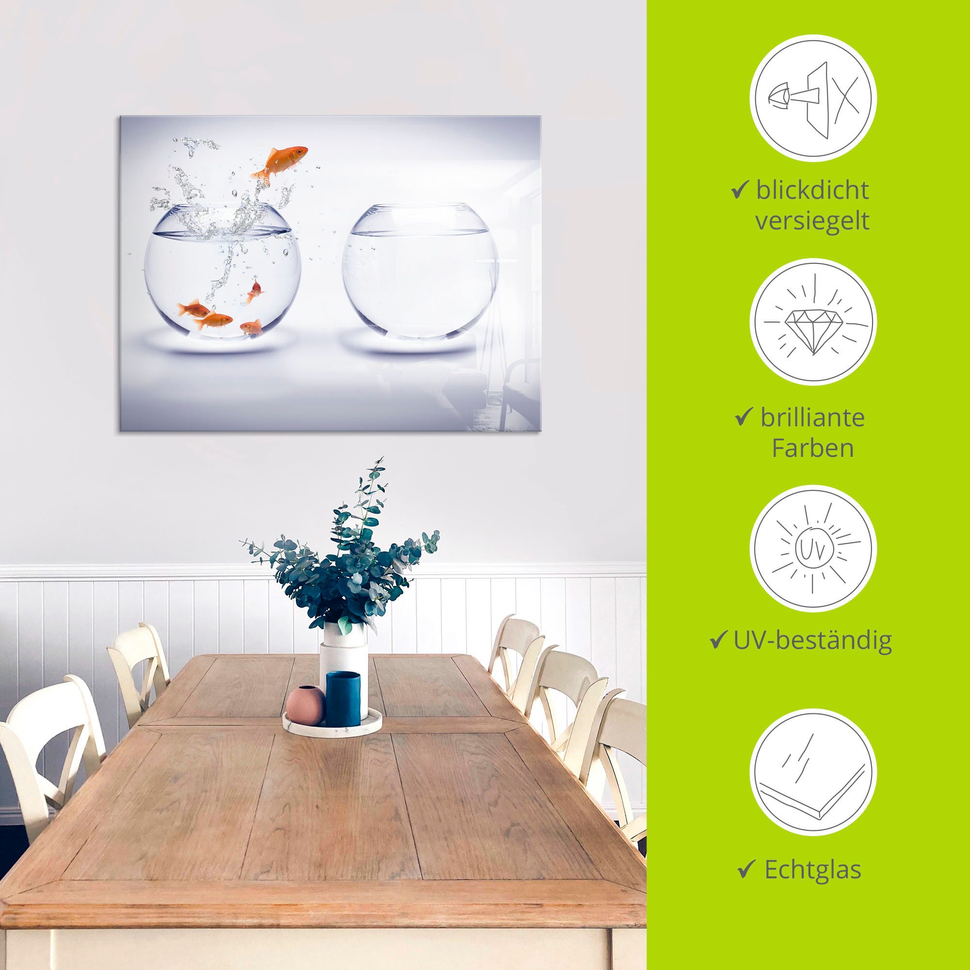 Artland Print op glas Goudvisaquarium in verschillende maten