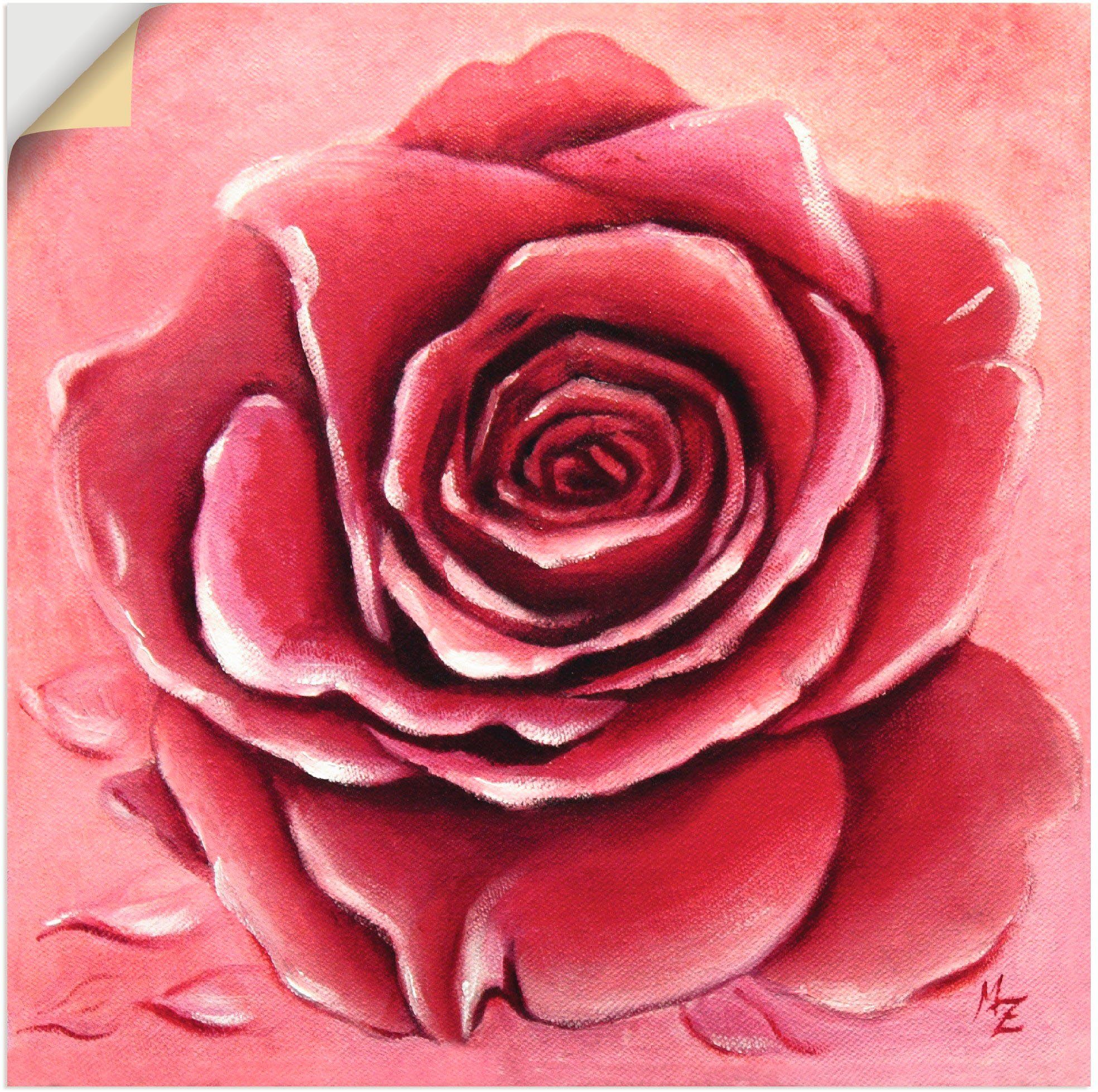 Artland Artprint Rode roos met de hand geschilderd als artprint van aluminium, artprint op linnen, muursticker, verschillende maten foto schilderijen