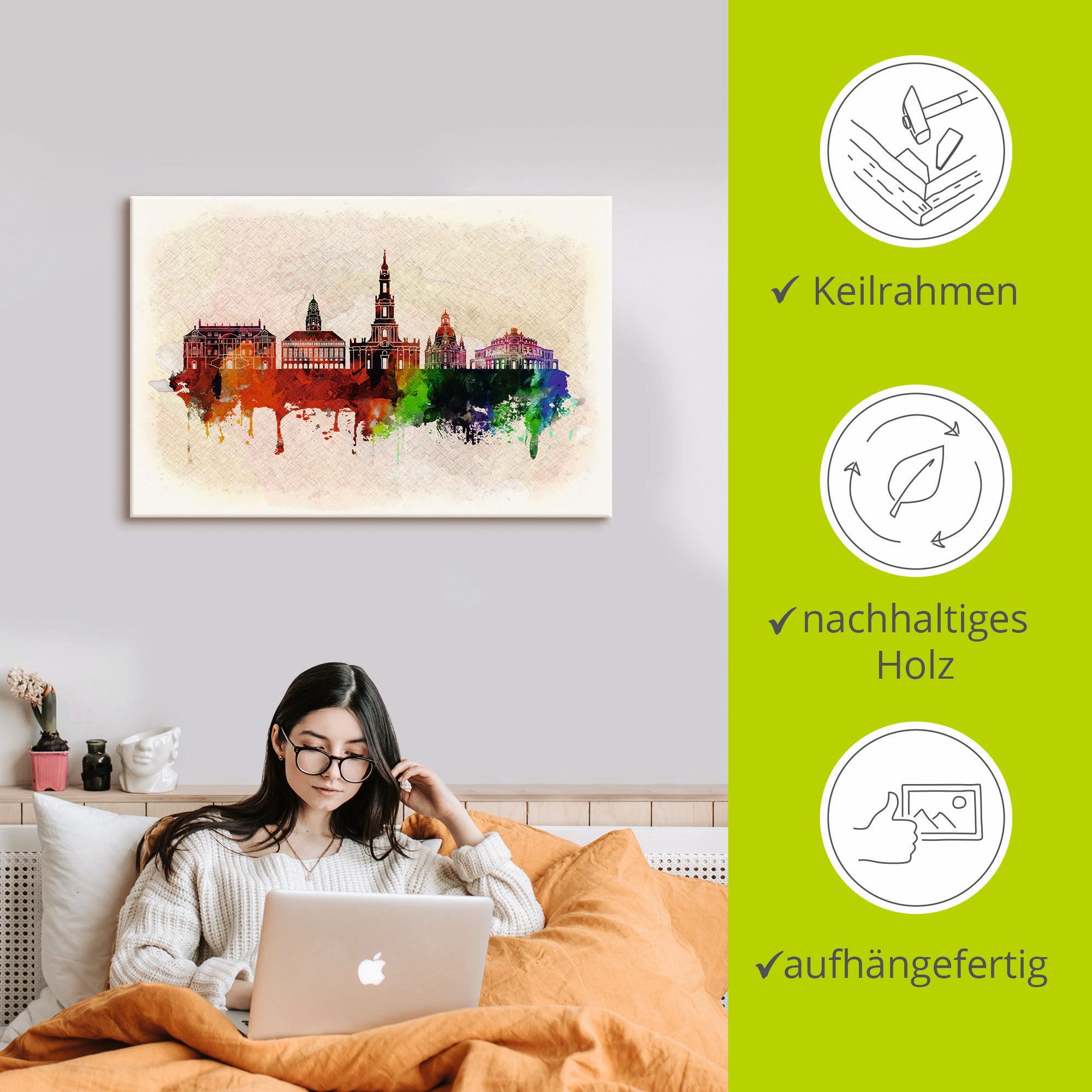 Artland Artprint op linnen Dresden Duitsland skyline