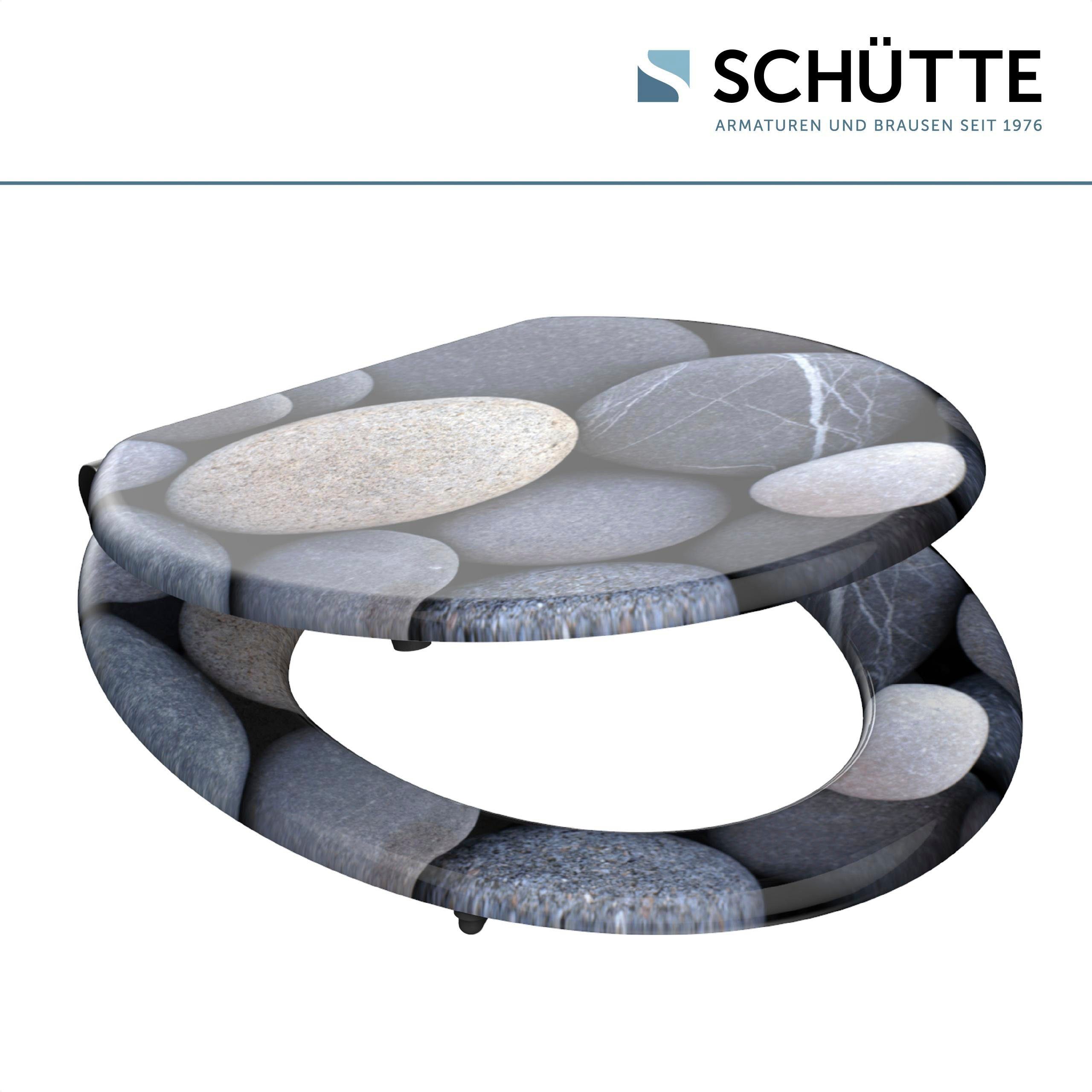 Schütte Toiletzitting GREY STONES met softclosemechanisme en houten kern, mdf