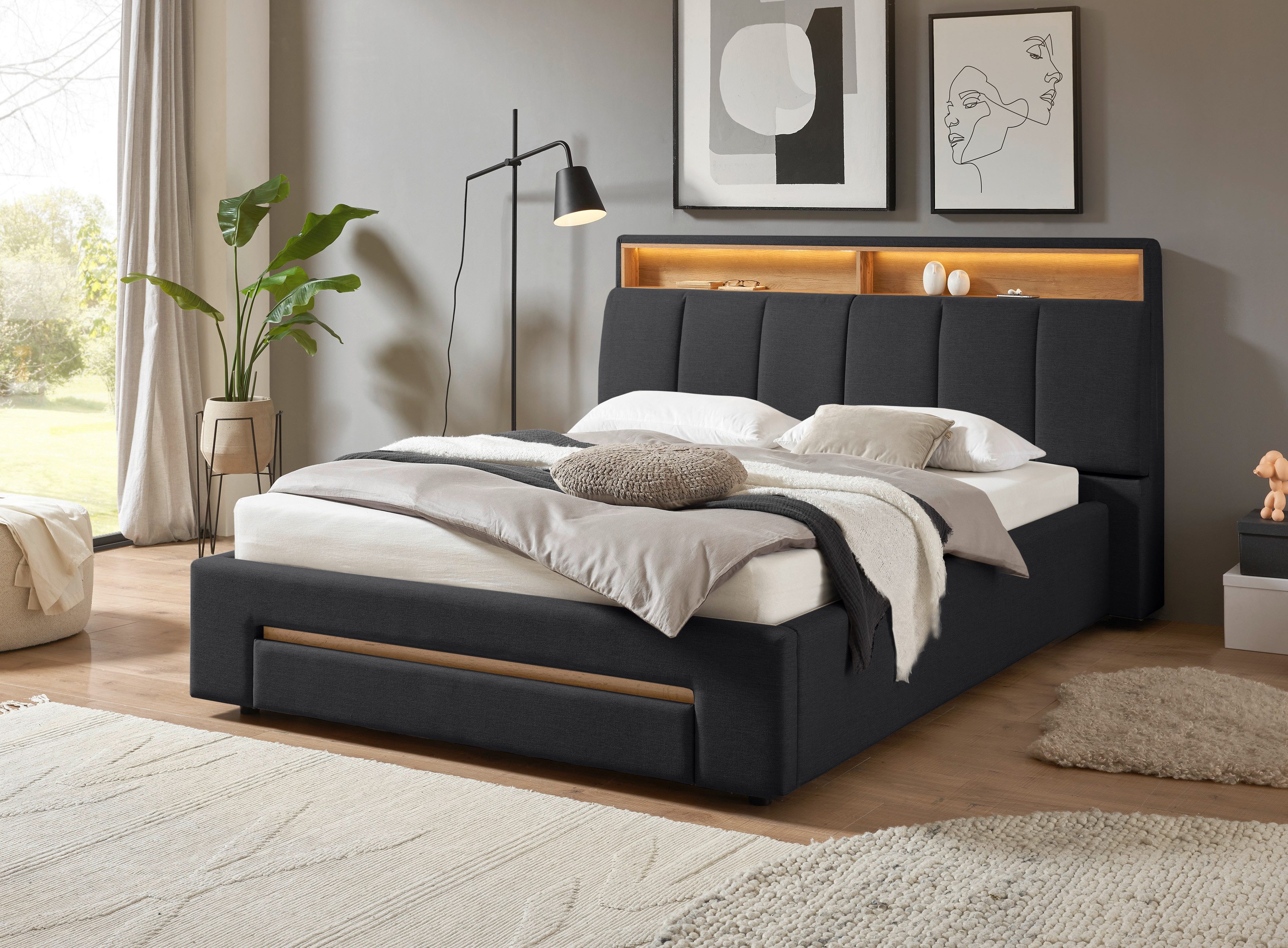 INOSIGN Gestoffeerd bed CiTY/GiRON,, gepolsterd opbergbed, met LED-verlichting Bedkisten met hondenbed of als opbergruimte, opklapbare hoofdeinden