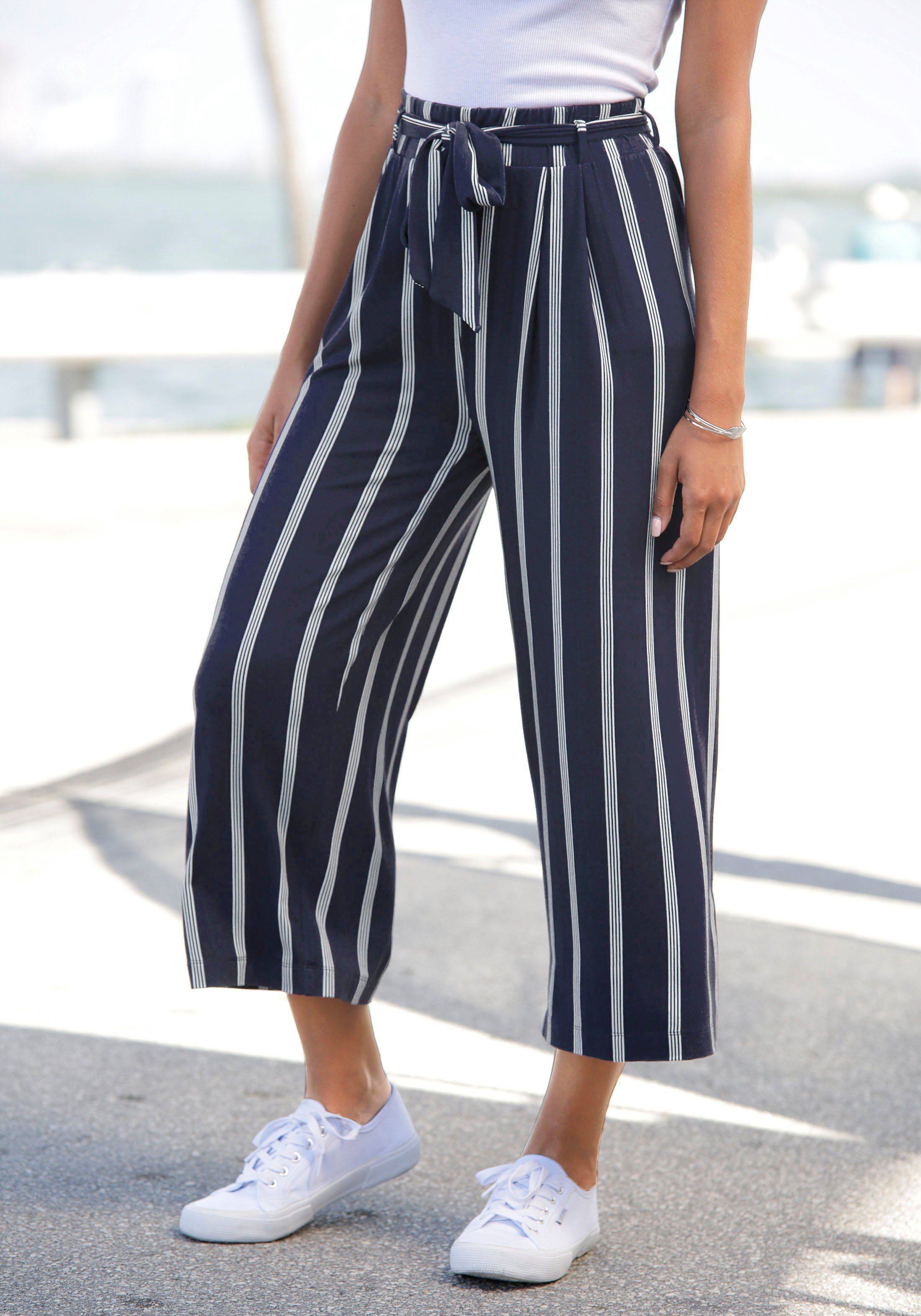 Lascana Culotte in paperbag look, luchtige jersey broek, casual (Met een bindceintuur)