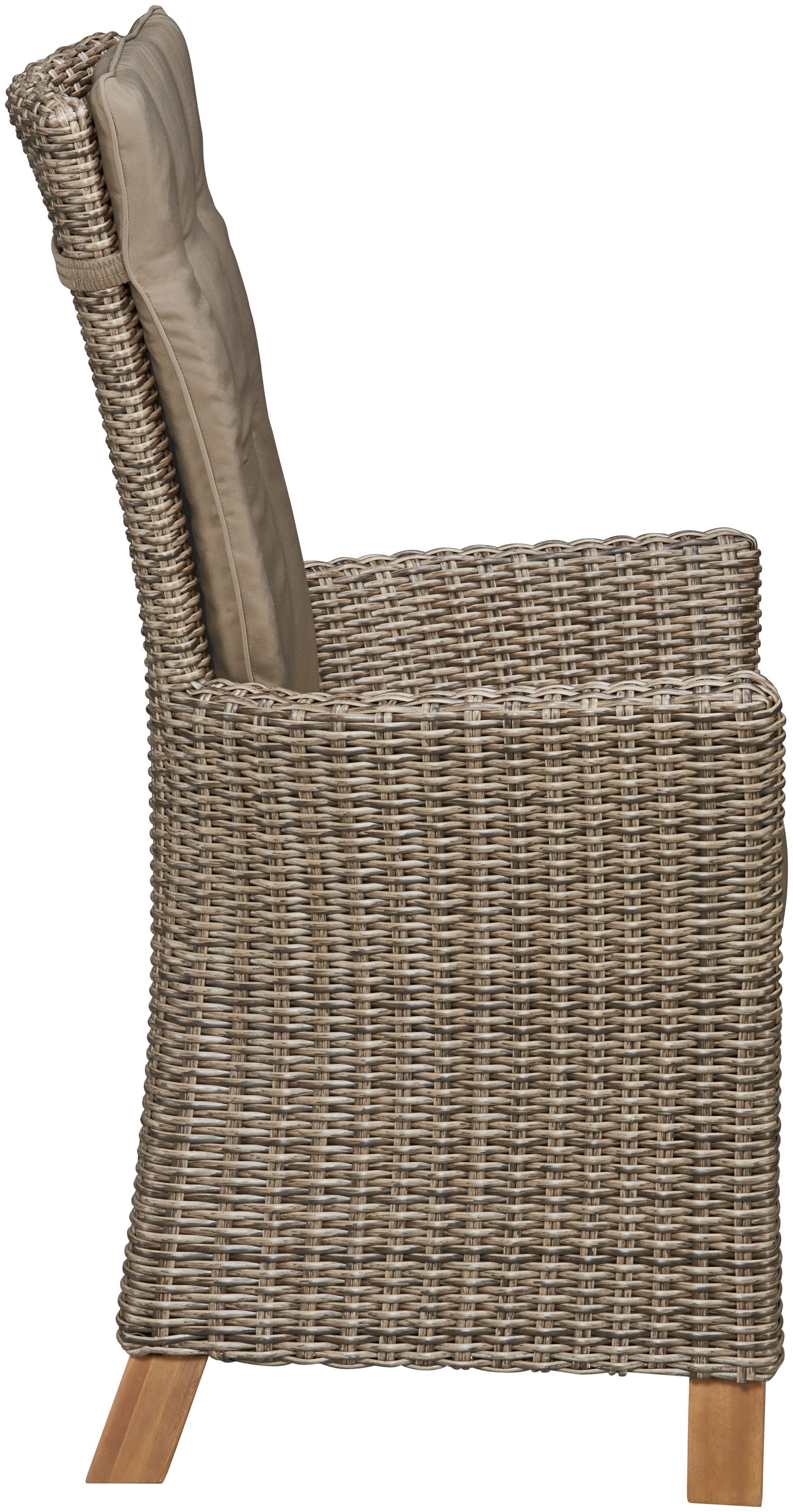 MERXX Tuinstoel Toscane set van 2, polyrotan/acaciahout, incl. kussen (set, 2 stuks)