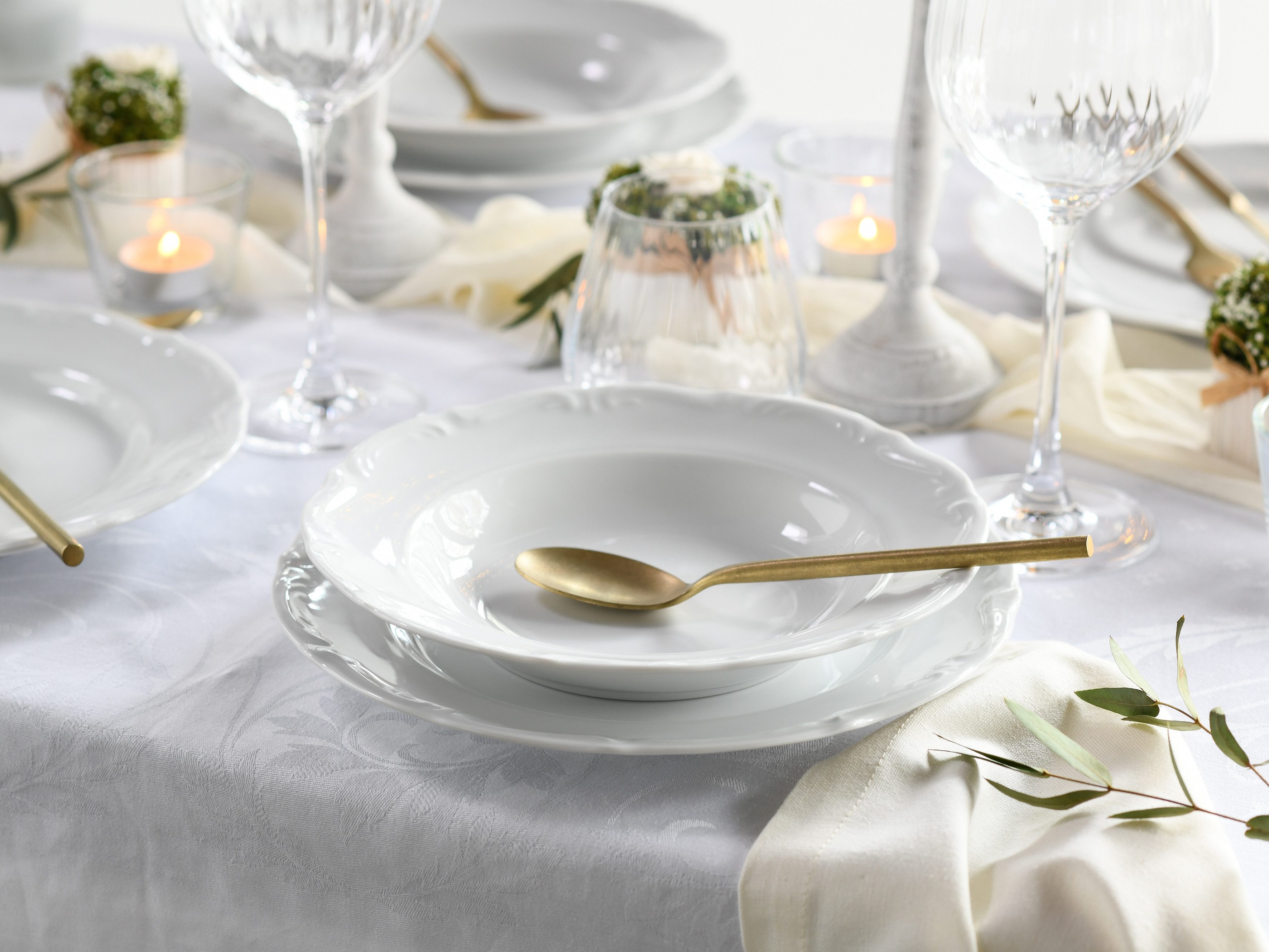 CreaTable Eetservies Servies-set Maria Theresia Serviesgoed, bord set, wit, 12 delen, voor 6 personen (set, 12-delig)