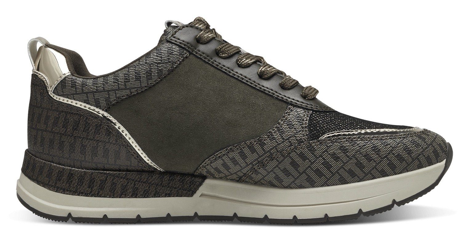 Tamaris Sneakers met sleehak vrijetijdsschoen, lage schoen, veterschoen met trendy metallic-details