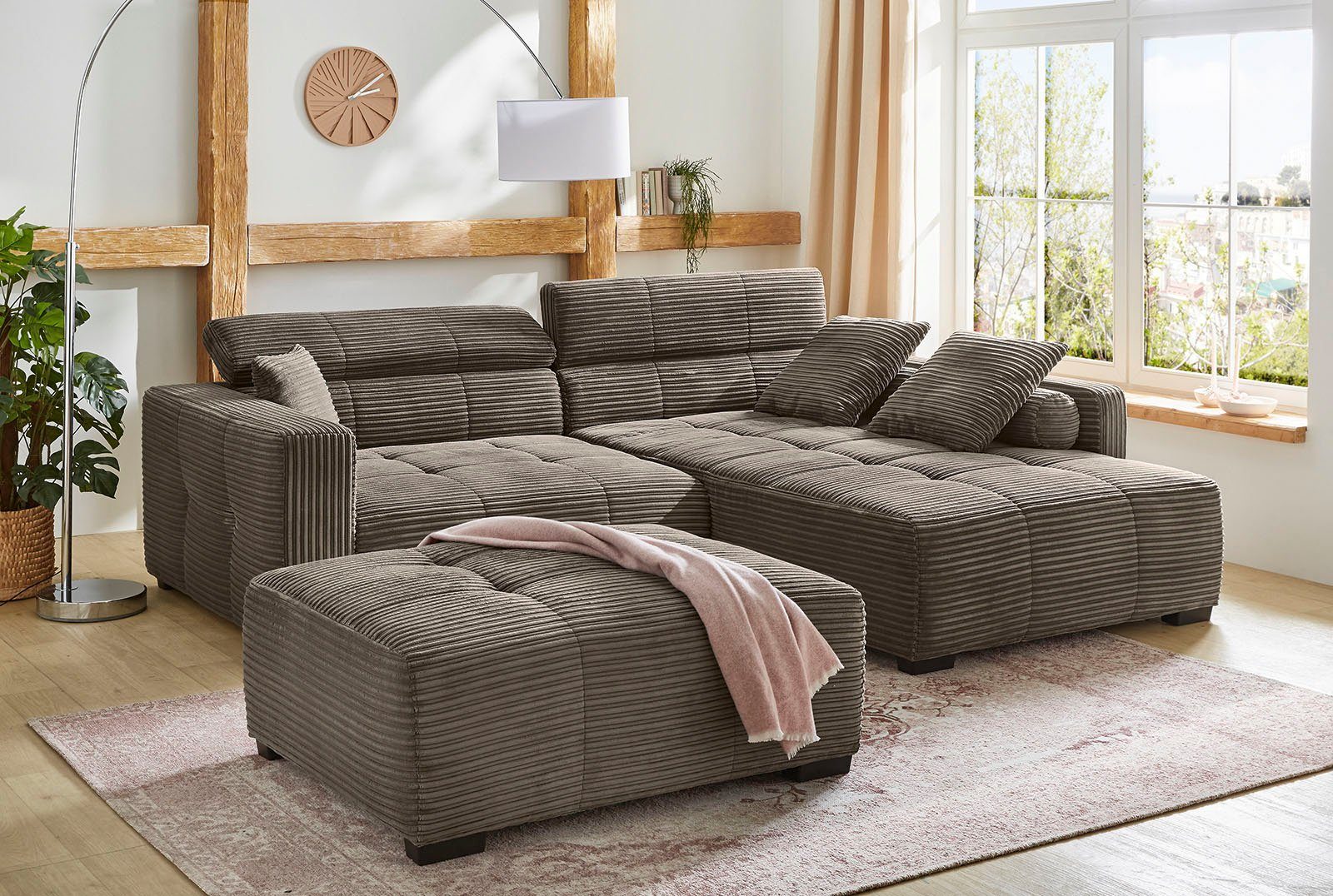 Jockenhöfer Gruppe Hoekbank Severino L-vorm in big-sofa-stijl met verstelling hoofdsteun, rechts/links te monteren, zigzag veren