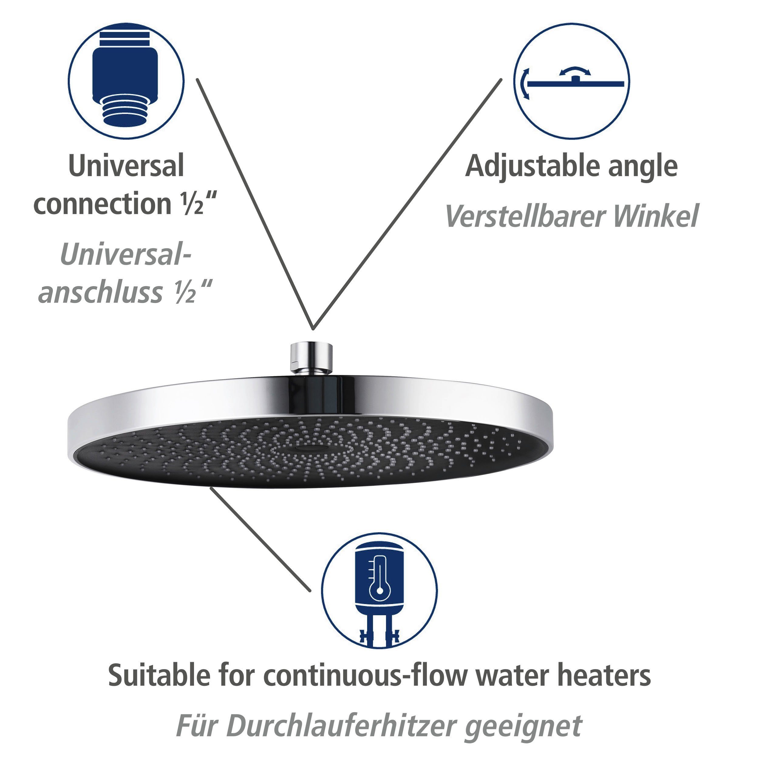 WENKO Douchesysteem Softwater Chroom, eenvoudige aansluiting op bestaande kraan of wandbocht