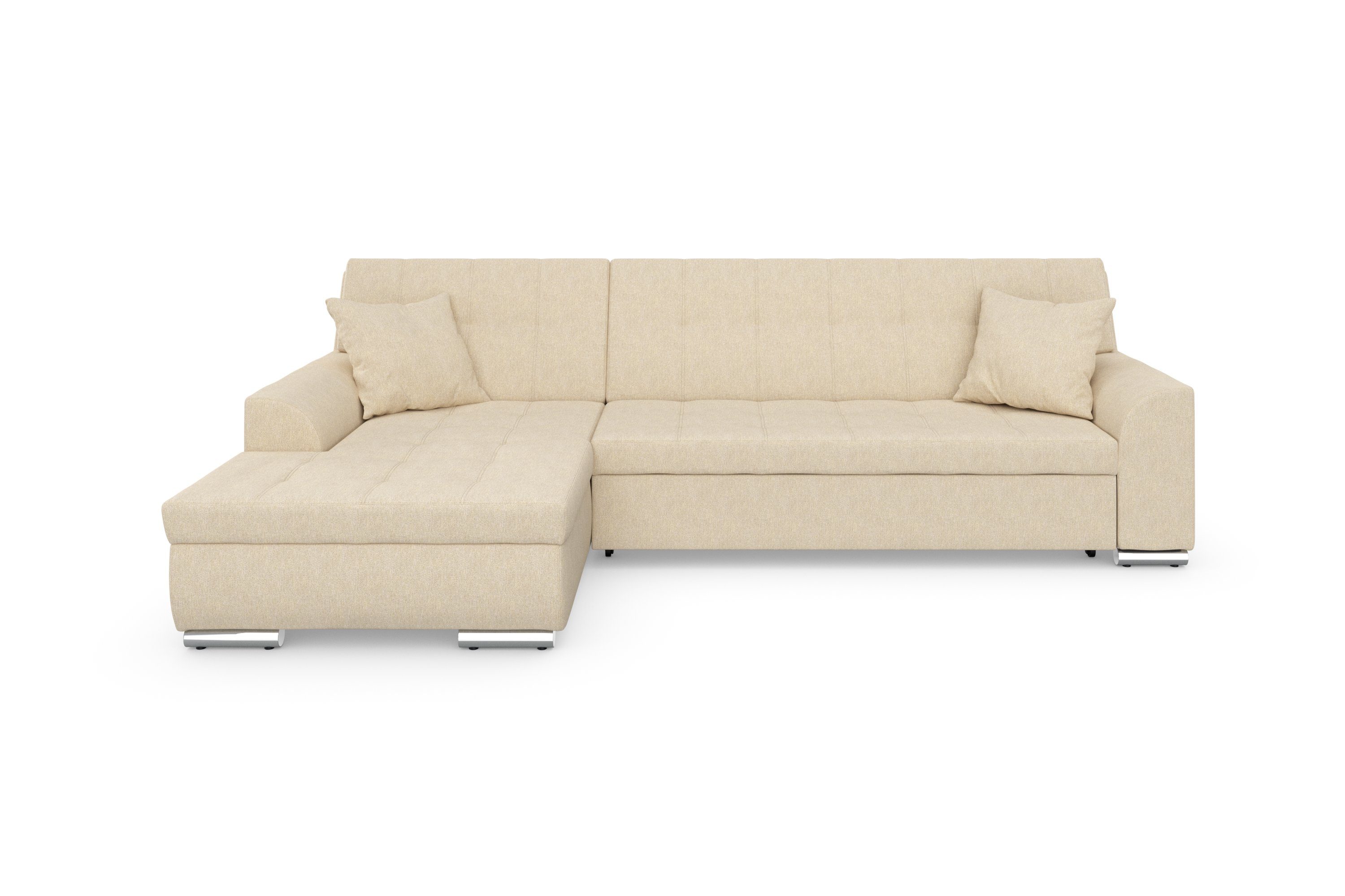 DOMO collection Hoekbank Treviso veel bekledingen, ook in cord, L-vorm, B/D/H: 267/80/83 cm optioneel met slaapbank functie, incl. sierkussens, hoogwaardig doorgestikt patroon