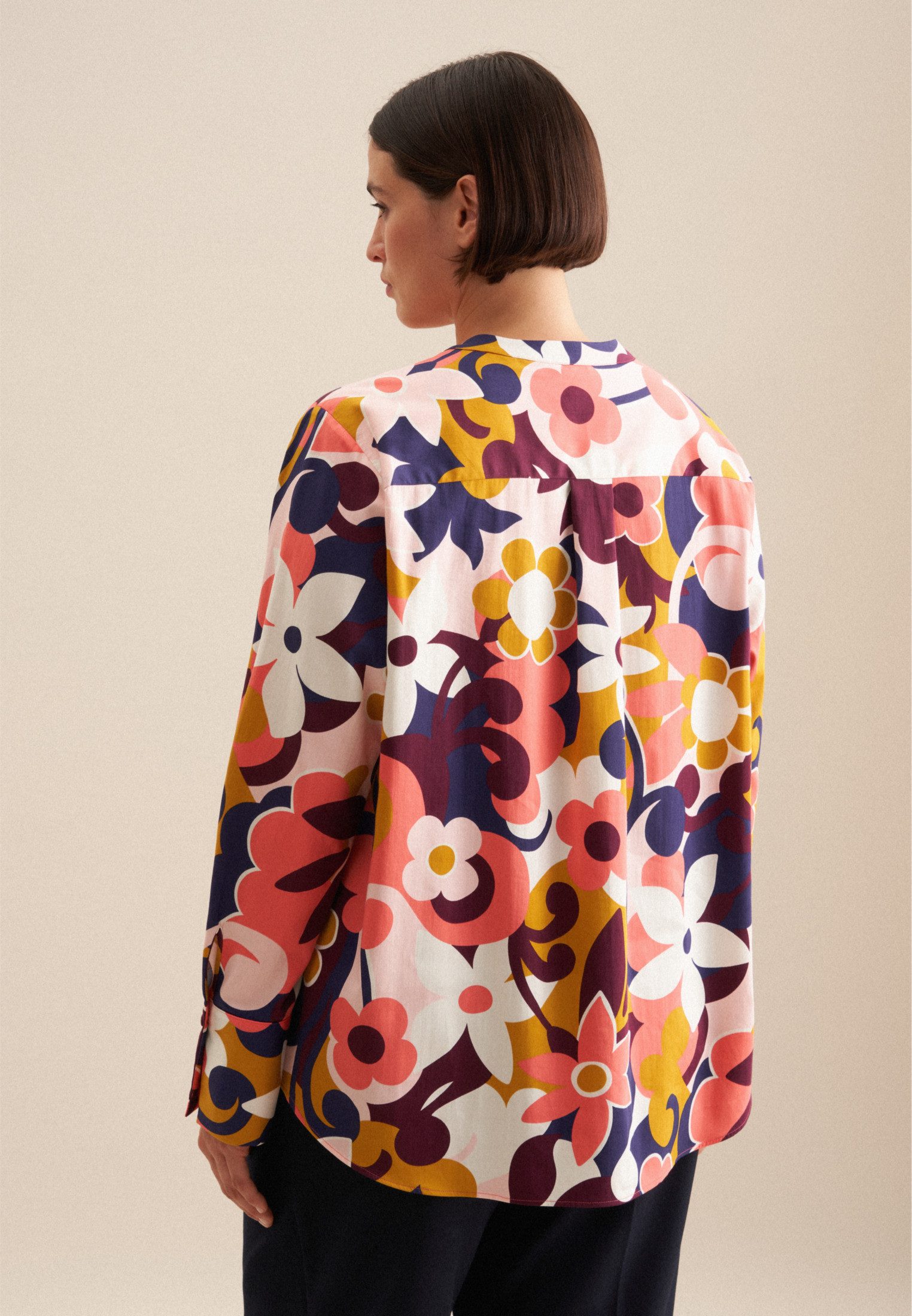 seidensticker Klassieke blouse Zwarte roos Tuniek bloemmotief