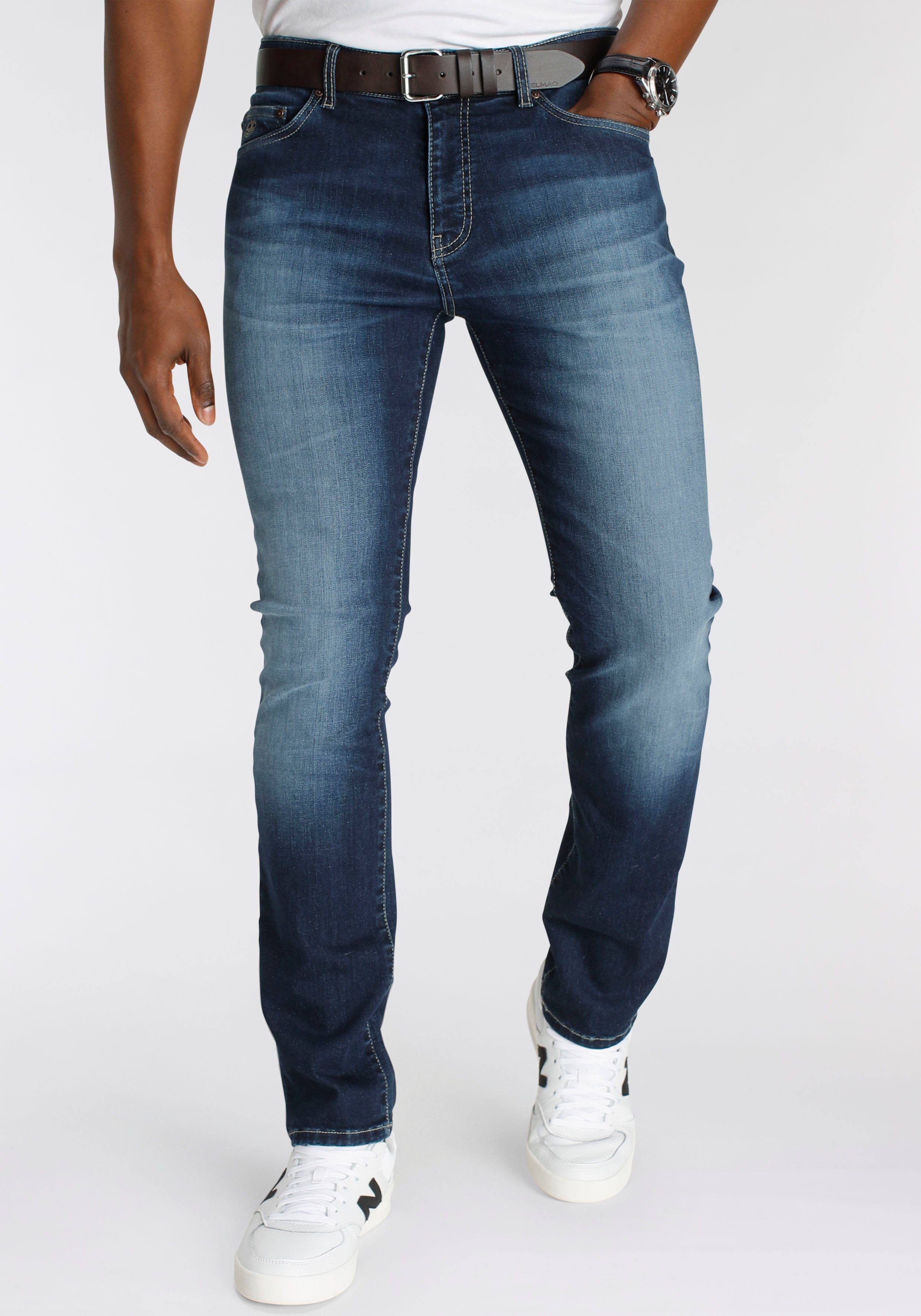DELMAO Stretch jeans "Reed" rechte pijpsnit, used-look-wassing, lage taillehoogte