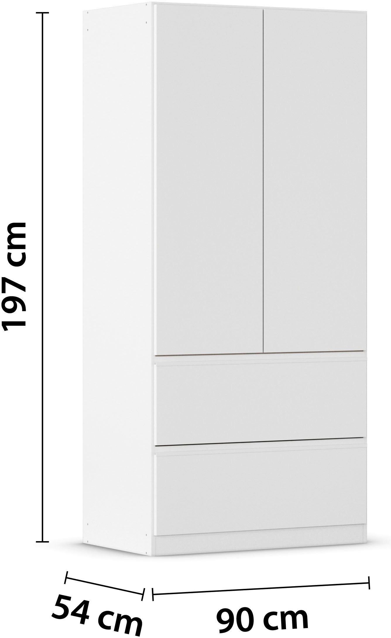 rauch Draaideurkast Kledingkast Kast Garderobe Wasmand COSTA in 3 Breedtes veel ruimte, greeploze front en push-to-open functie made in germany