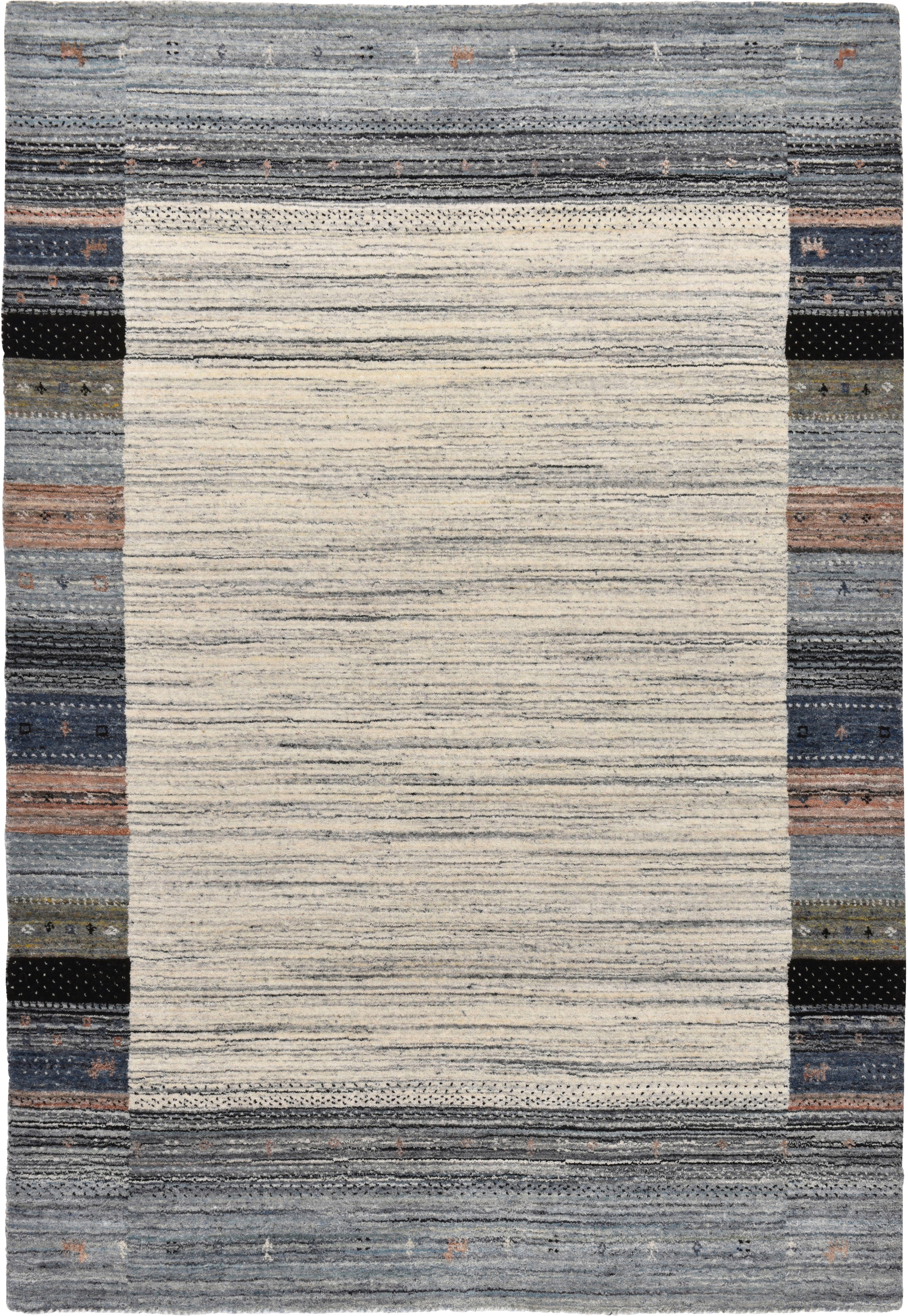 THEKO Wollen kleed Nebraska 2828 Handgeweven kleed, zuivere wol, met de hand geweven, Gabbeh-design, met randdessin