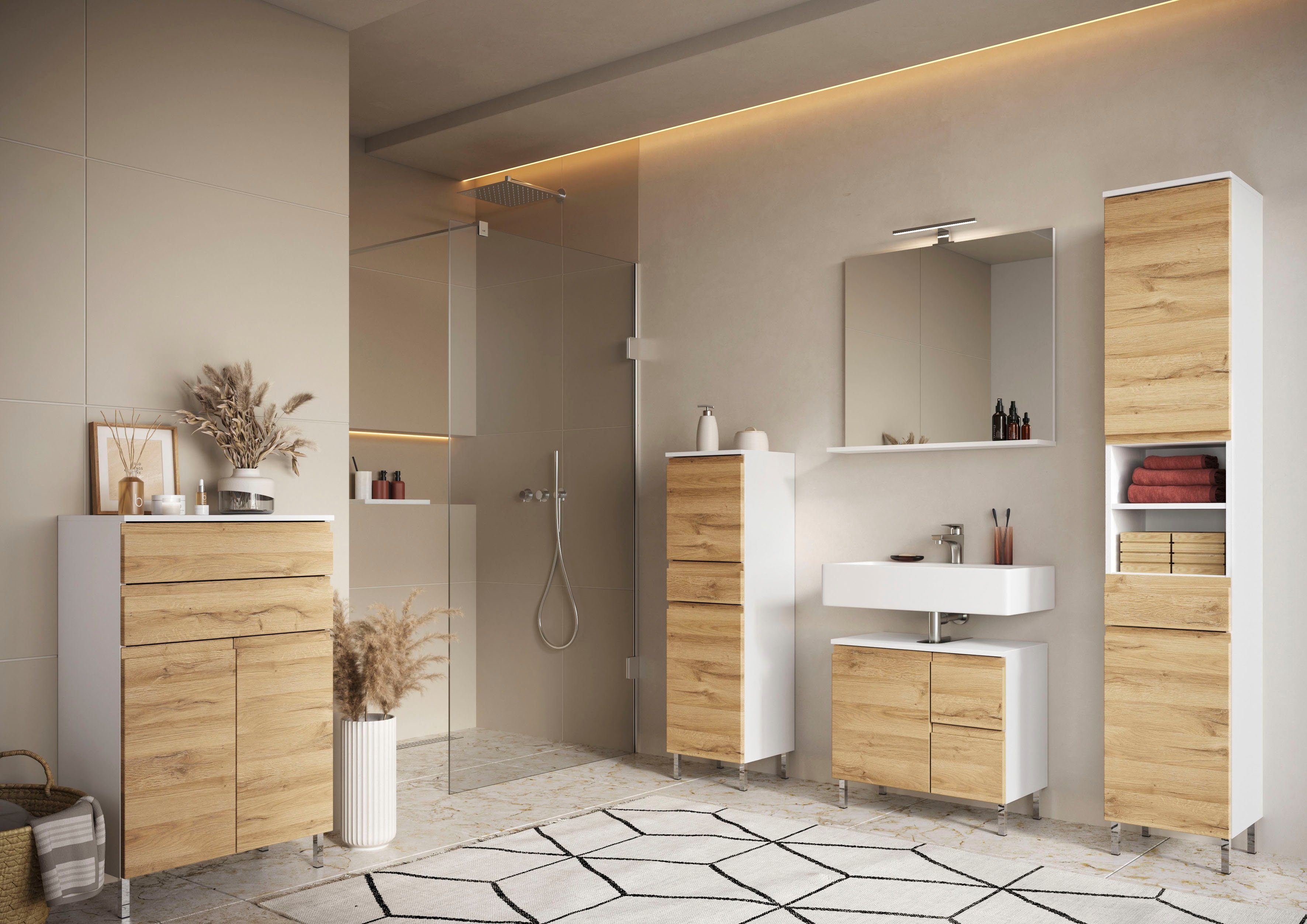 GERMANIA Halfhoge kast Torrance met verstelbare planken en poten van metaal, greeploos design