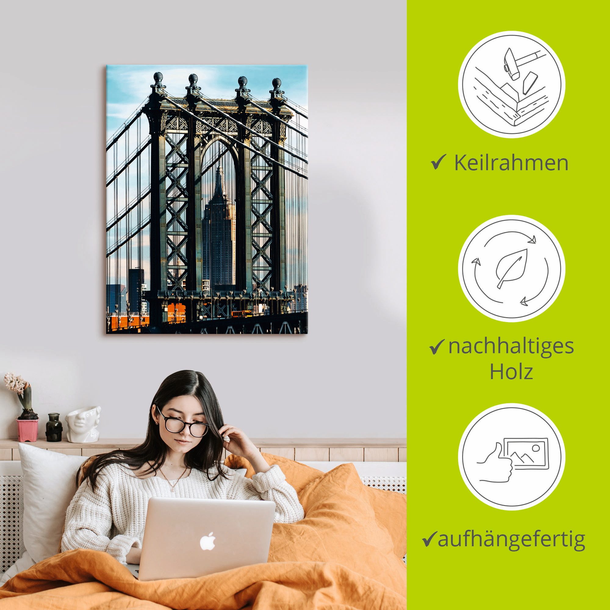 Artland Artprint New York Manhattan Bridge als artprint op linnen, muursticker in verschillende maten
