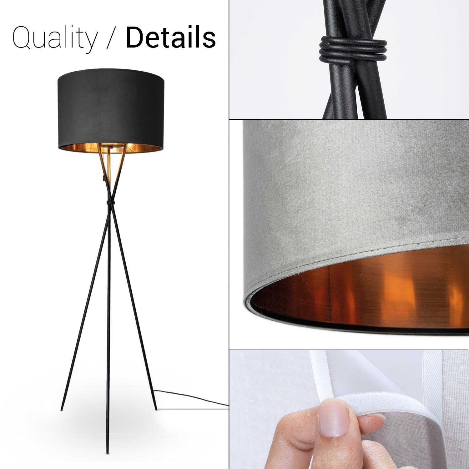 Paco Home Staande lamp Kate uni kleur Woonkamer driepoot vloerlamp velours hoogte 177,5cm filigraan E27