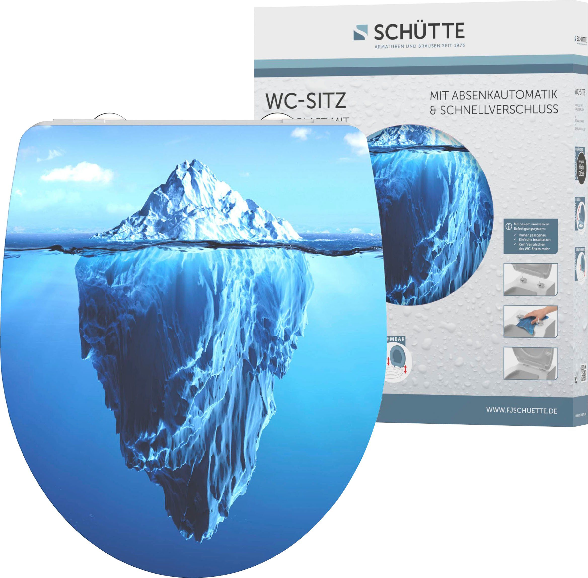 Schütte Toiletzitting Iceberg Duroplast, met softclosemechanisme en snelsluiting, High gloss wc-brillen blauw