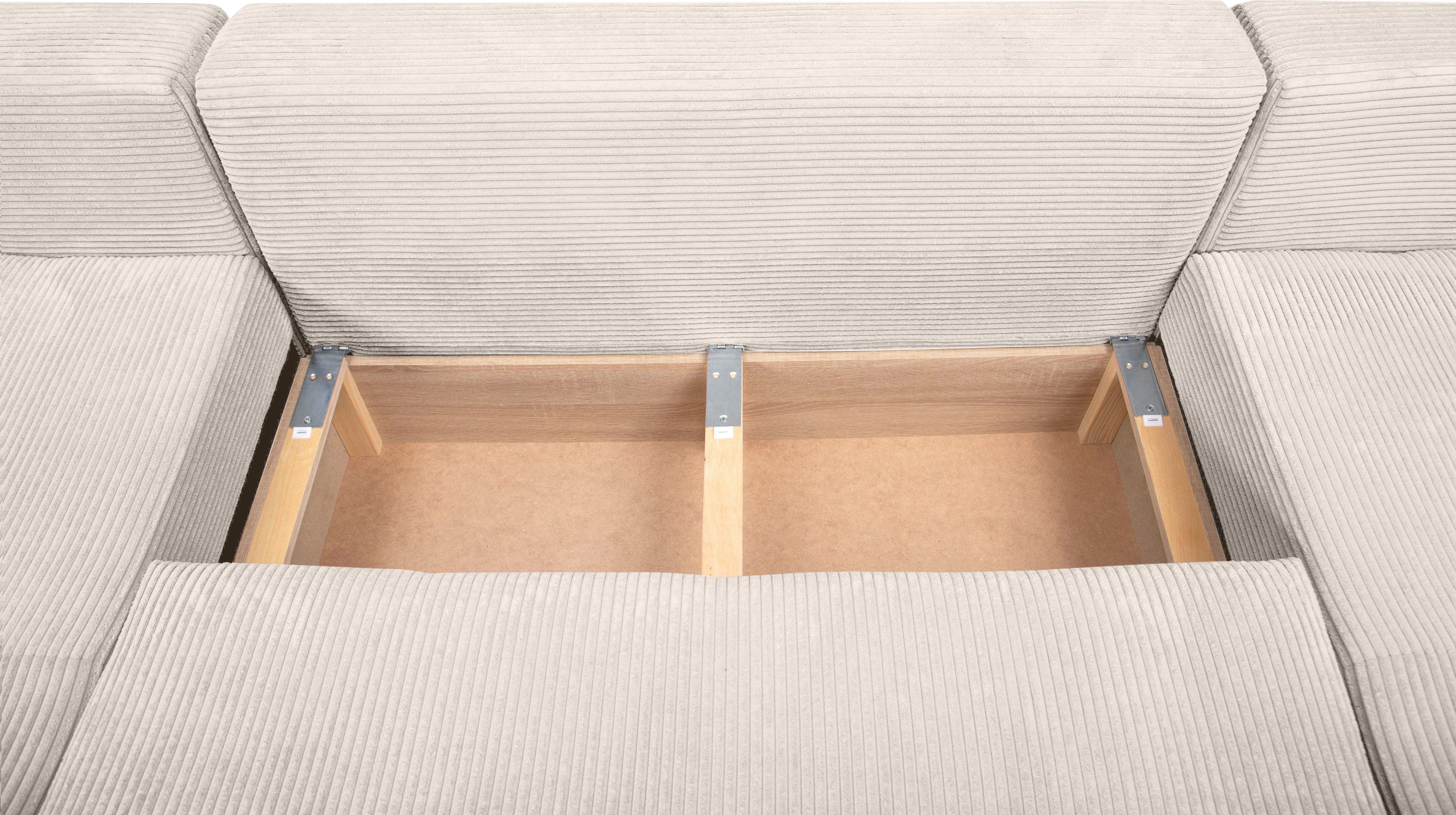 COLLECTION AB Zithoek XL-Josy U-vorm, breedte 313 cm, cord-/mix incl. bedfunctie, bedlade, met 4 gelijk grote rugkussens