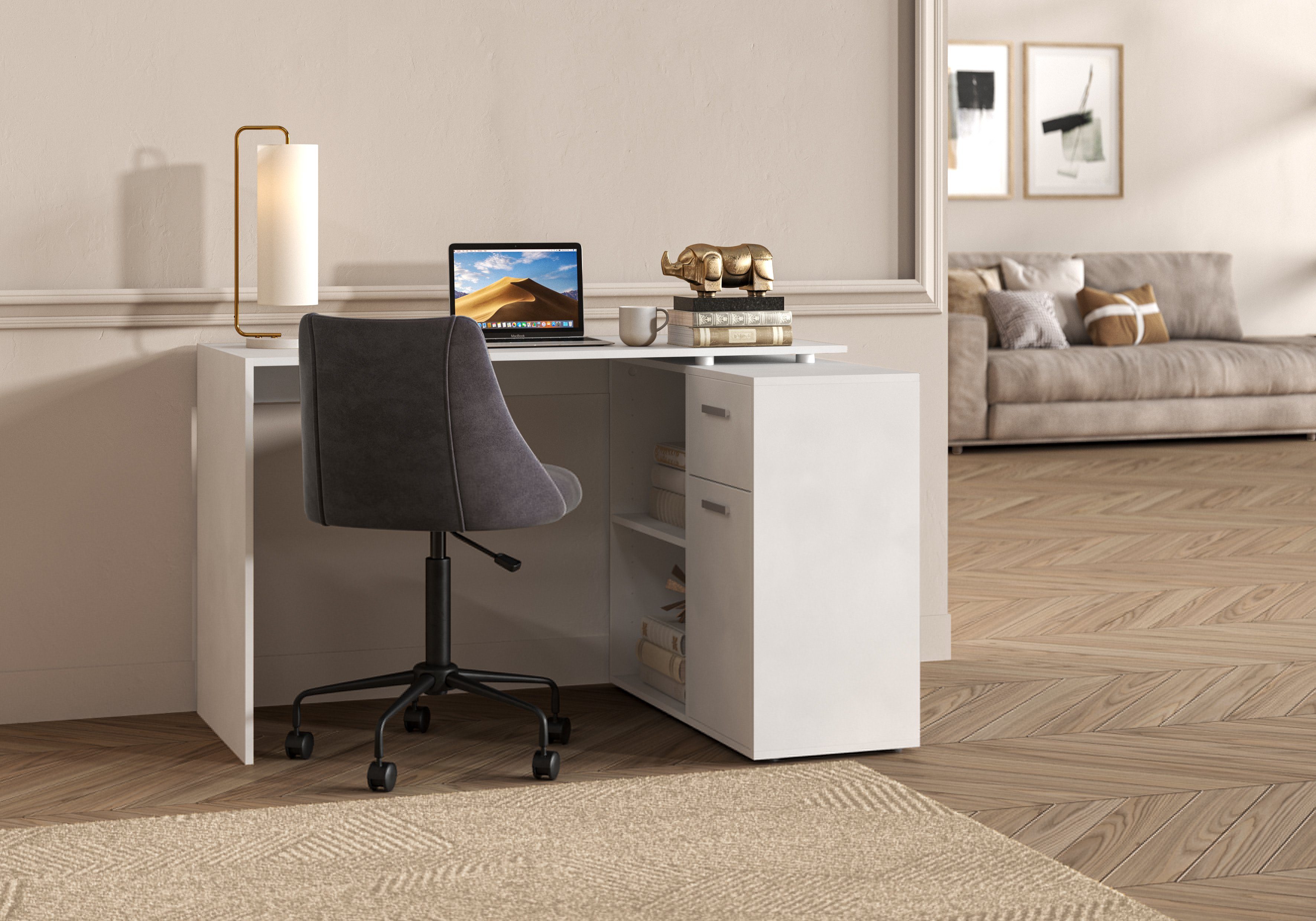 FMD Hoekbureau AUGSBURG Bureau/sideboard met opbergruimte, aan beide zijden te monteren, 117/148 cm