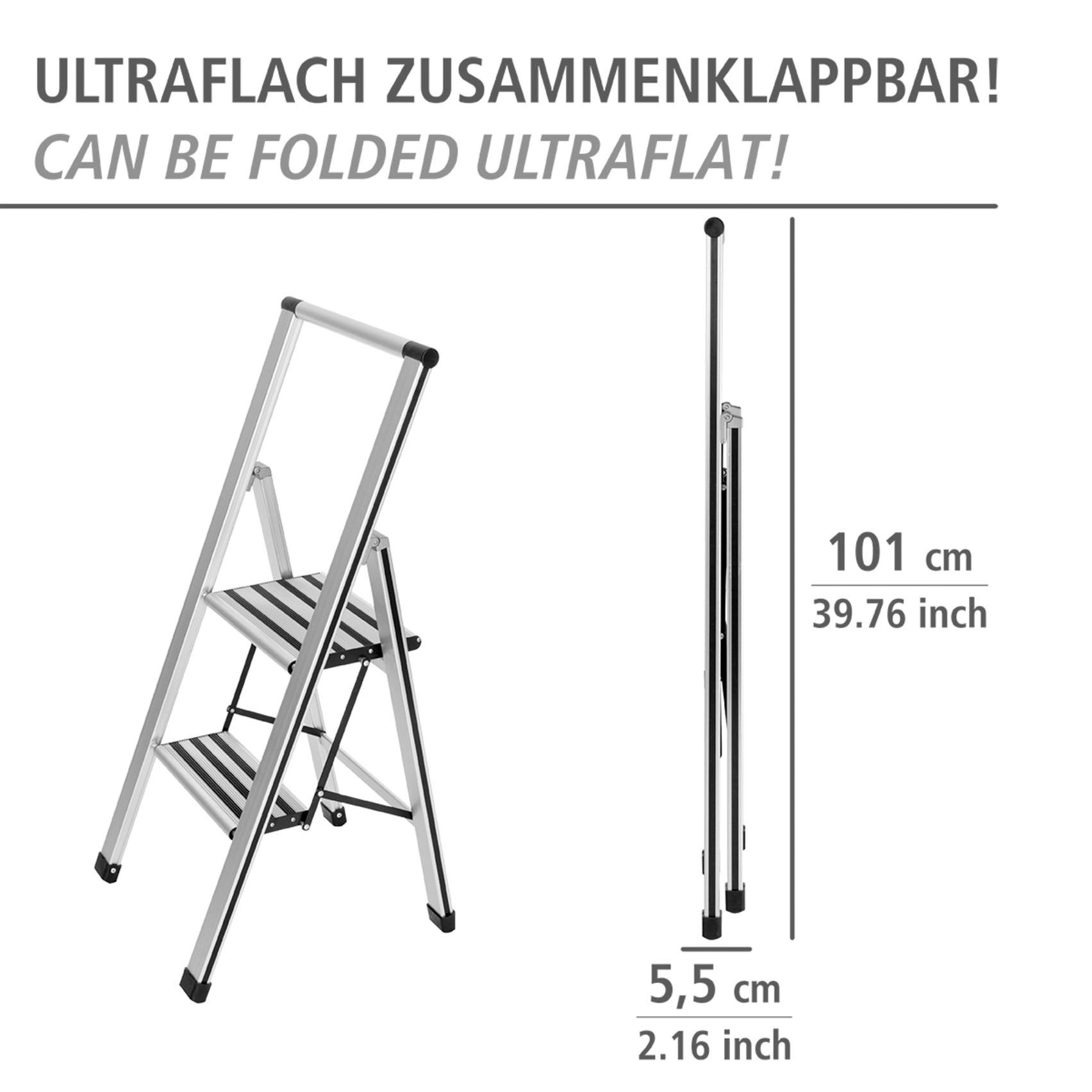 WENKO Huishoudtrapje Model Alu-Design Aluminium-design, XXL-treden, plat inklapbaar en op te bergen