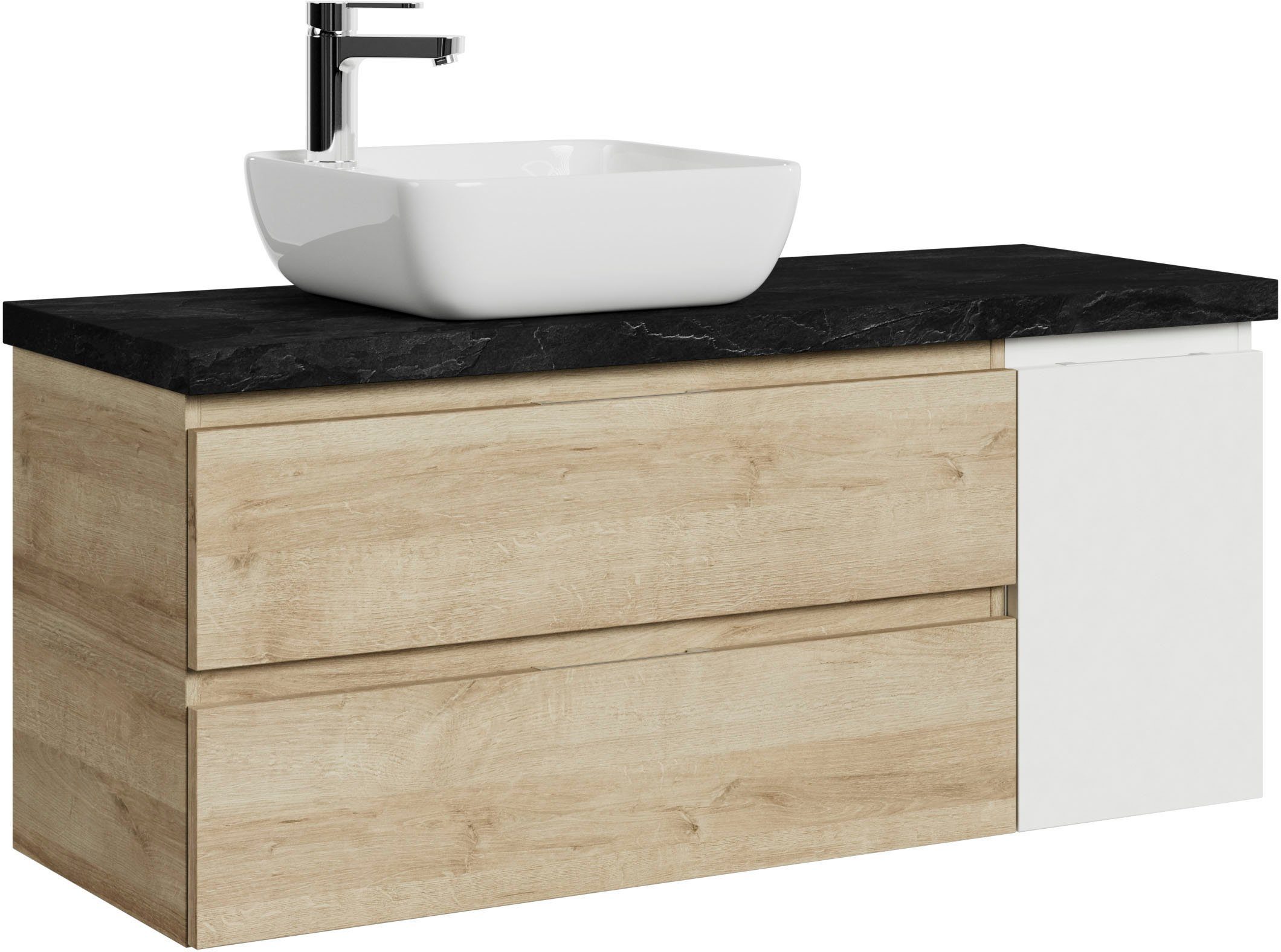 Saphir Wastafelonderkast Serie 4035 118 cm met keramisch opzetwastafel en wastafelblad wastafelmeubels beige