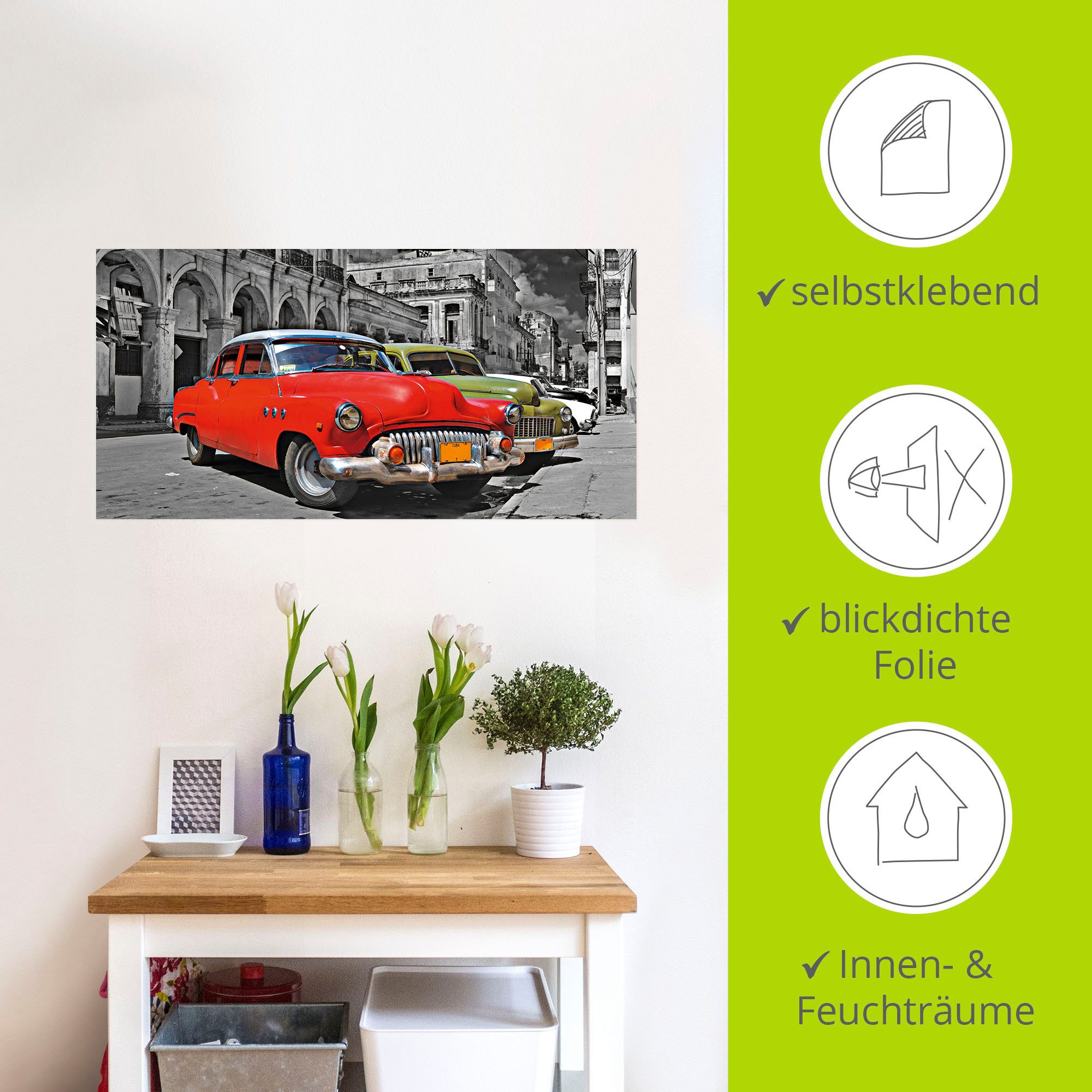 Artland Artprint Aanzicht van kleurrijke havanna auto’s als artprint van aluminium, artprint op linnen, muursticker, verschillende maten