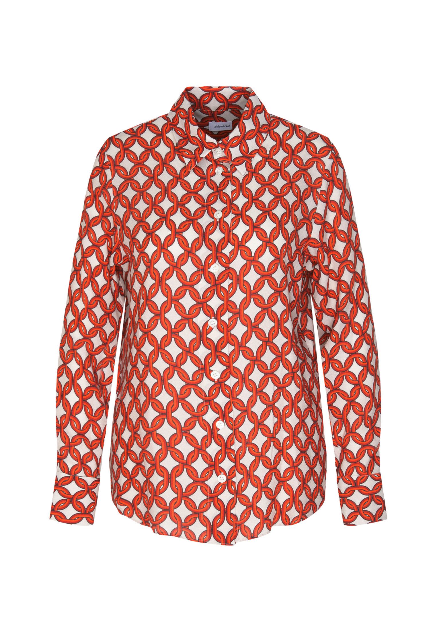seidensticker Overhemdblouse Zwarte roos Lange mouwen kraag print