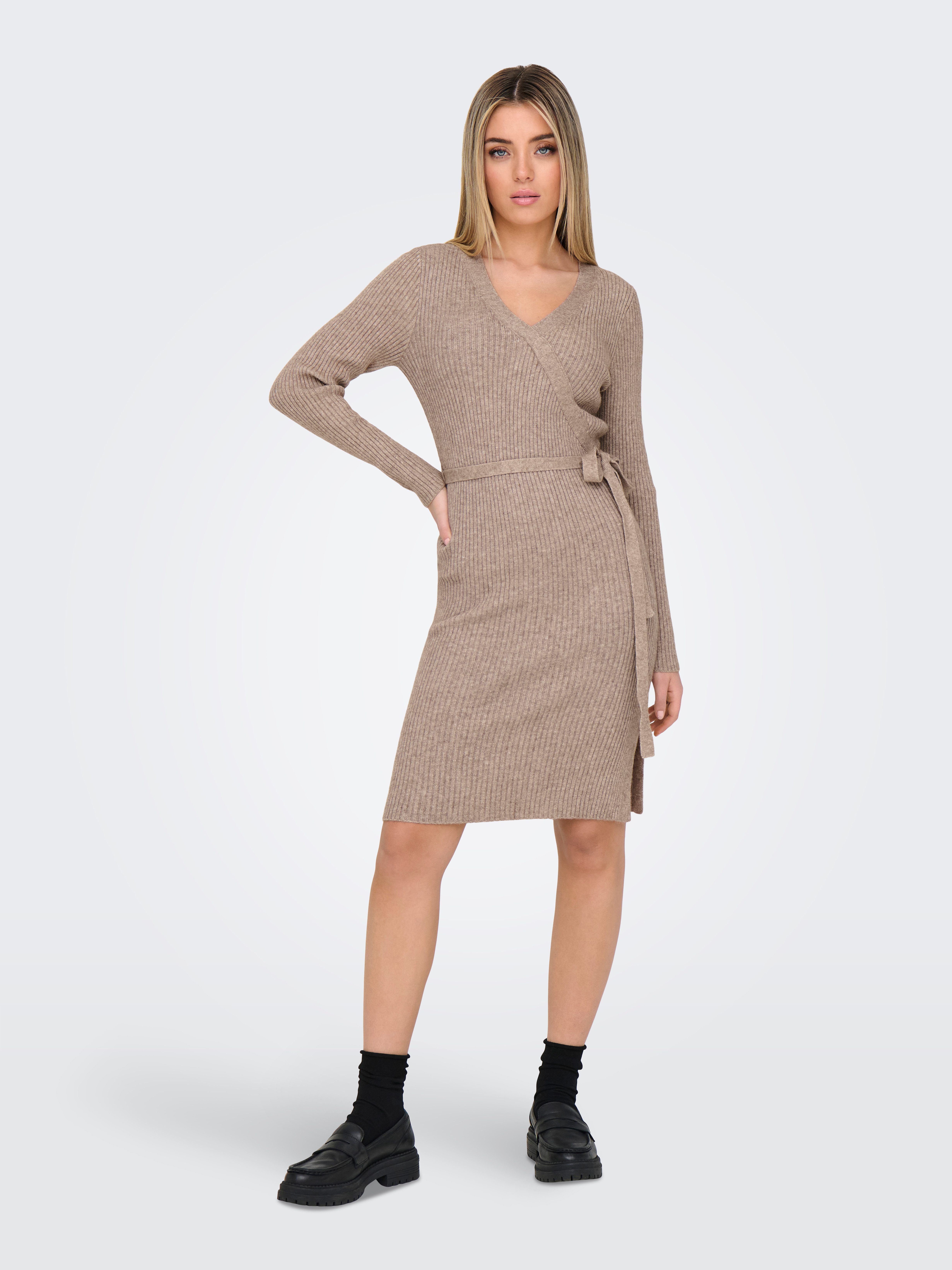 Only Gebreide jurk ONLVENLO L/S RIB WRAP DRESS RP KNT