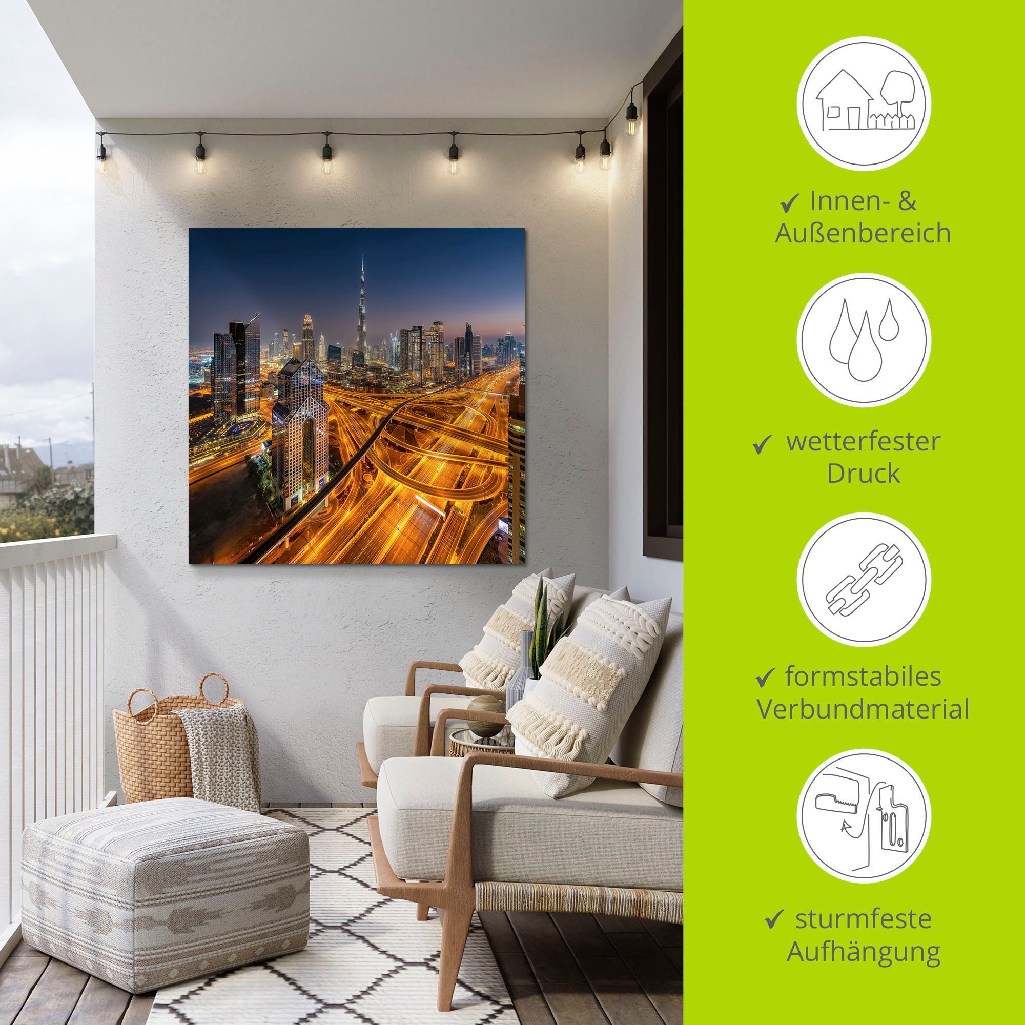 Artland Artprint Skyline Dubai als artprint van aluminium, artprint voor buiten, muursticker in diverse maten