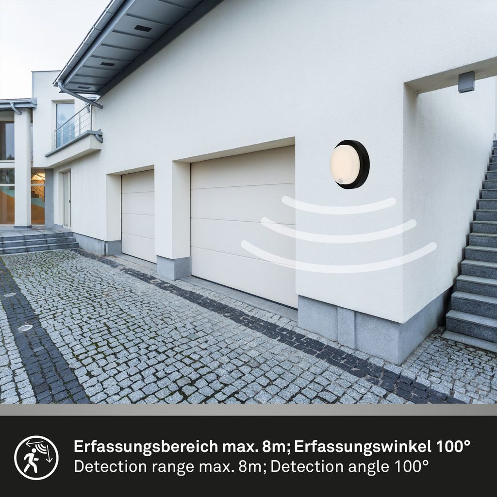 Briloner Leuchten Wandlamp voor buiten Accu LED buitenwandlamp met bewegingssensor, kunststof, zwart