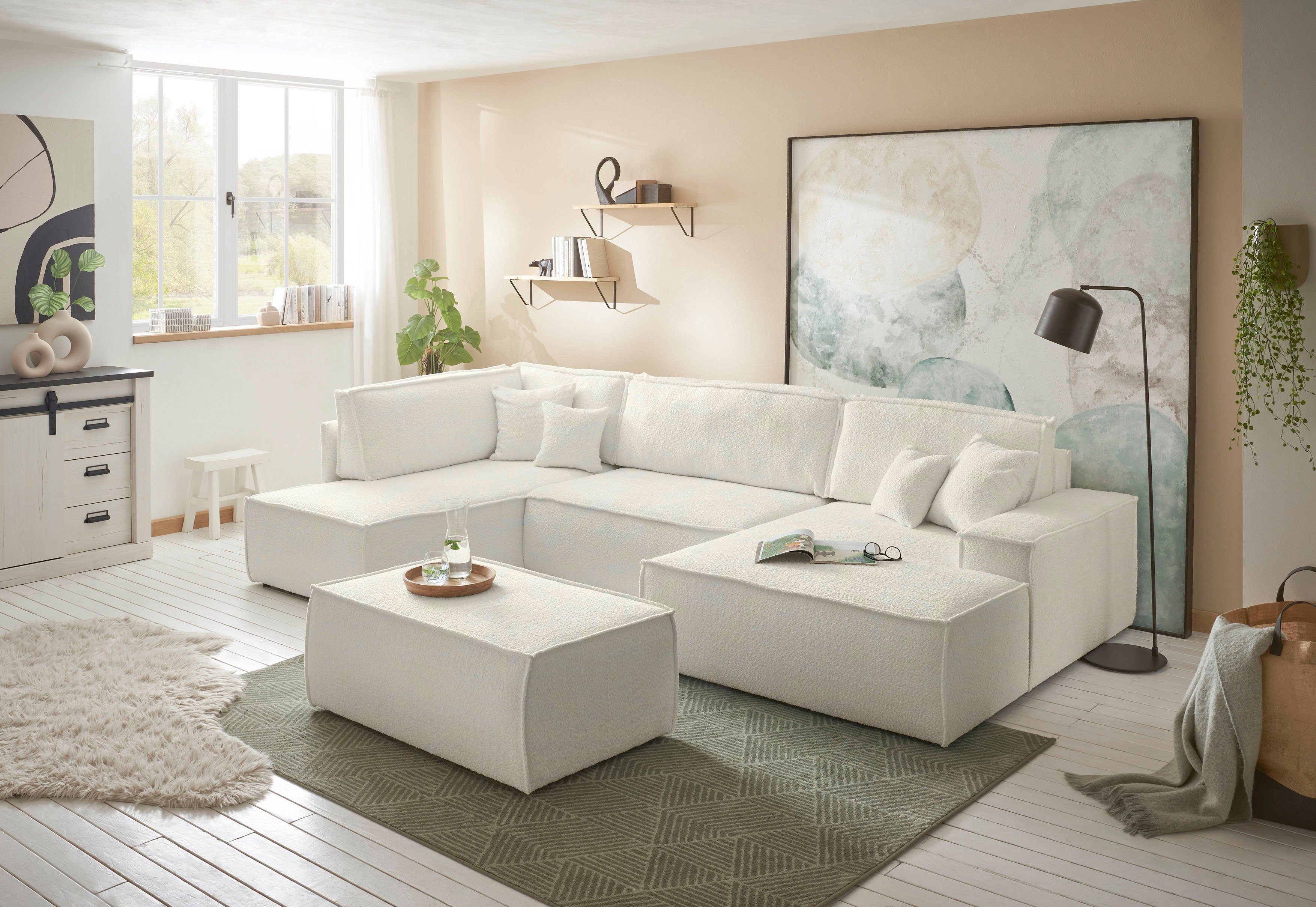 andas Zithoek FINNLEY U-model XXL 329 cm, bedbank, slaapfunctie m. bedkist