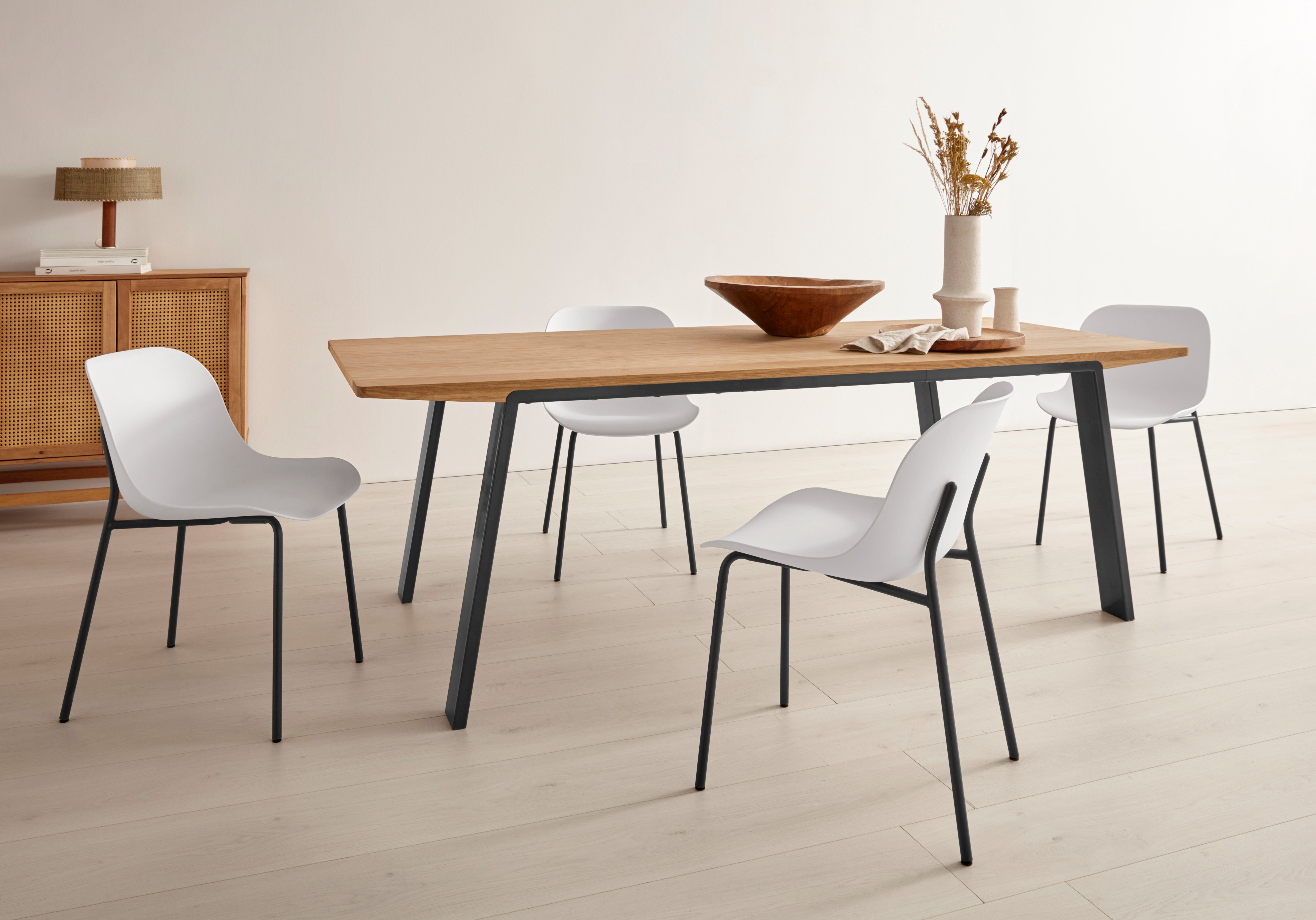 OTTO products Eettafel Flemming Massief eikenhout, 175 cm of 225 cm, elegant gewelfd tafelblad