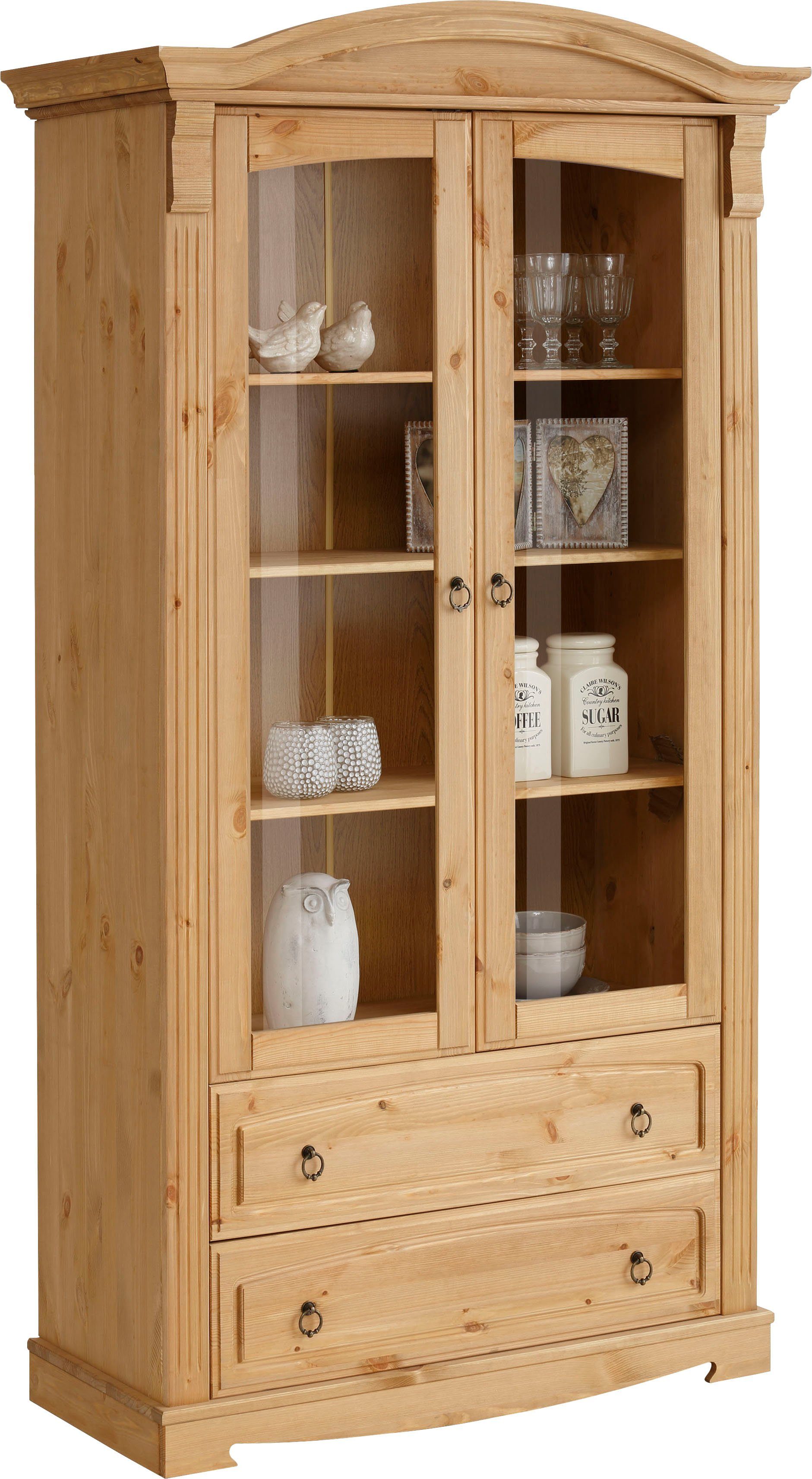 Home affaire Vitrinekast ANNA Hoogte 187 cm, breedte 100 cm, metalen handgrepen, van massief grenen, FSC®