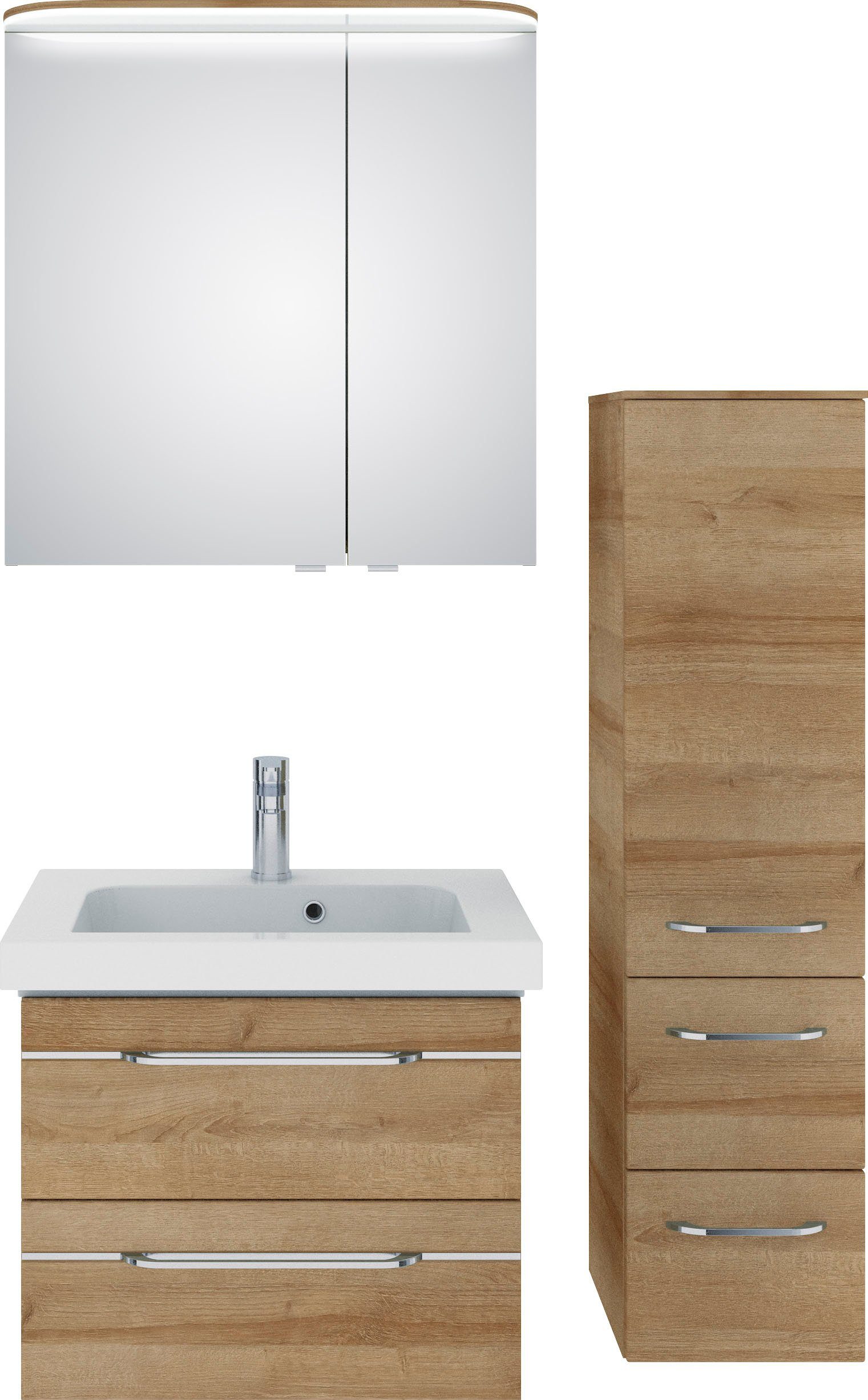 Saphir Badkamerserie Balto sprint 3-delig, mineraalmarmeren wastafel met led-spiegelkast inclusief deurdemper, 100 cm breed, met halfhoge kast, 3