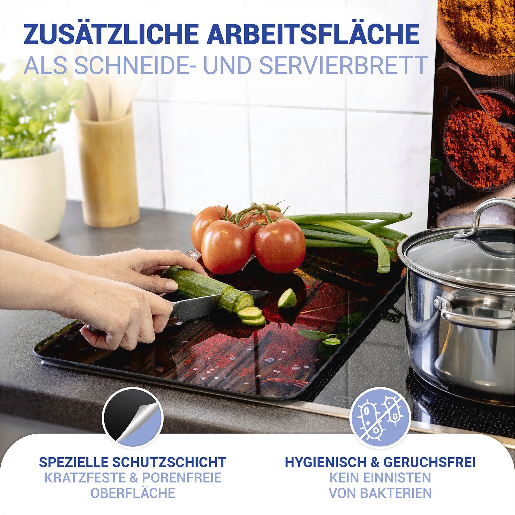 WENKO Kookplaatdeksel Universeel model Specerijen Kookplaatafdekking voor alle soorten kookplaten, krasvast, met antislipvoetjes (set, 2-delig)