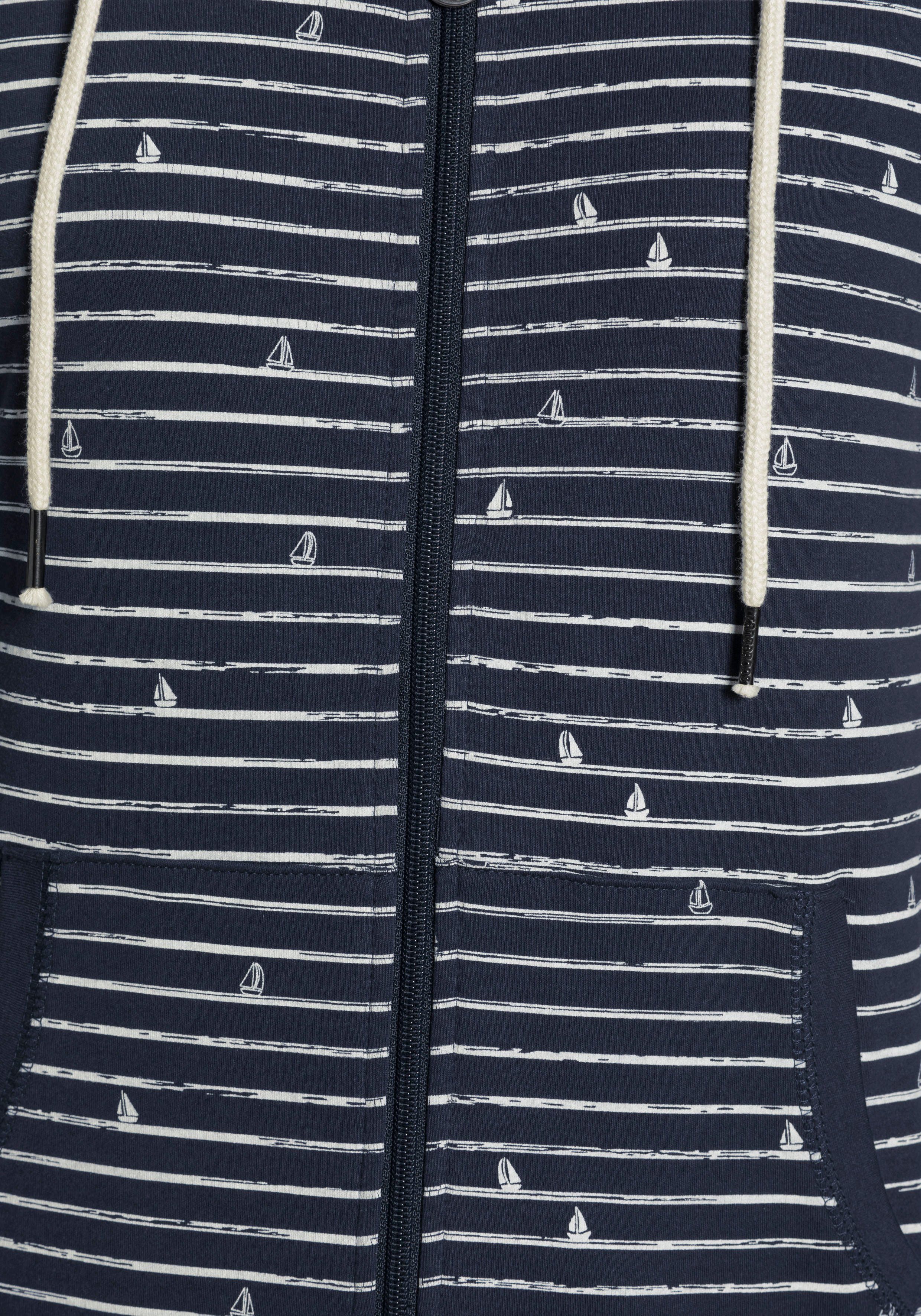 KangaROOS Capuchonsweatvest met maritieme print all-over van strepen en minimalistische schepen