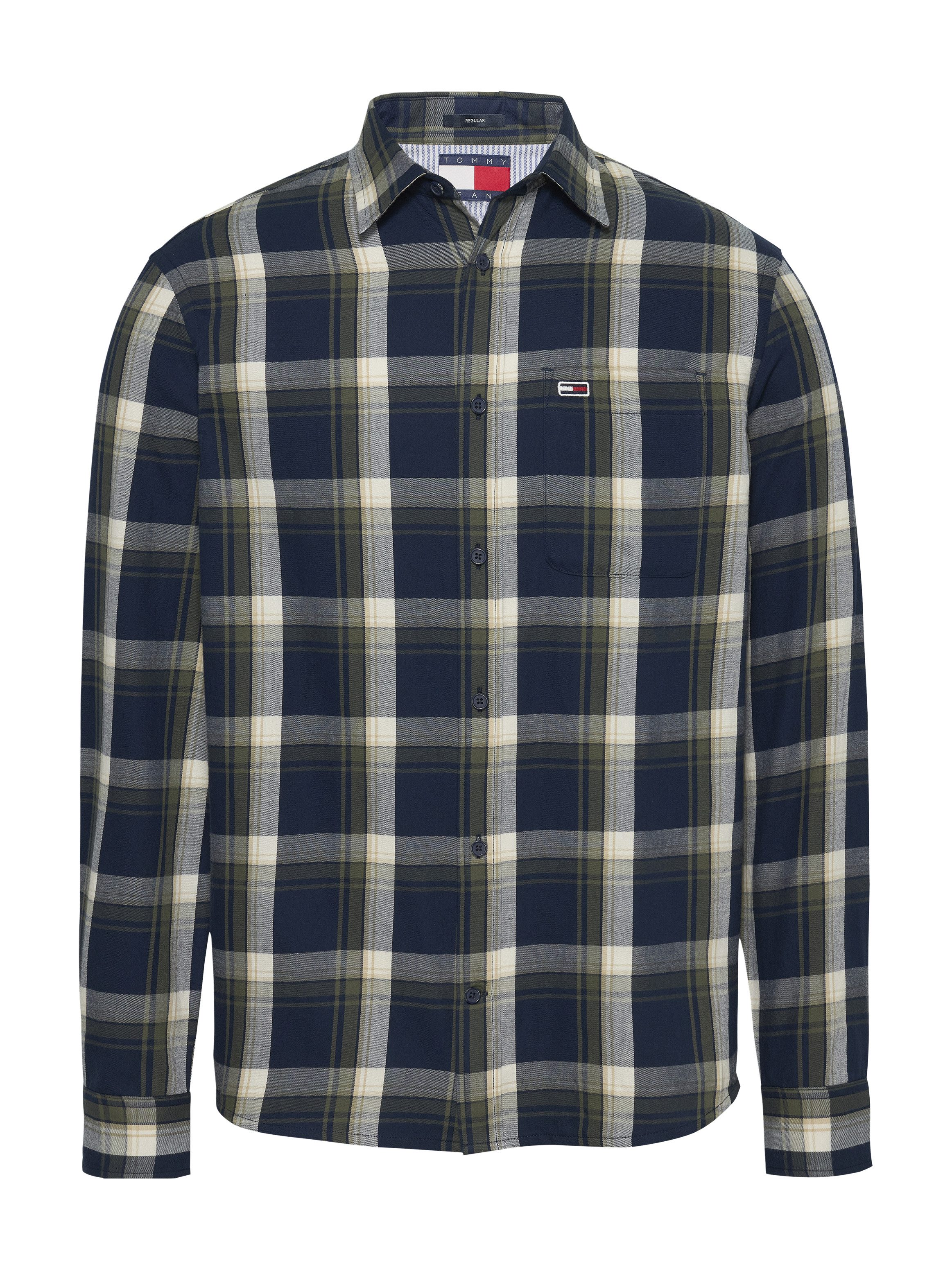 Tommy Jeans Plus Overhemd met lange mouwen TJM REG CHECK FLANNEL SHIRT EXT in grote maten, logoborduring, button-down kraag