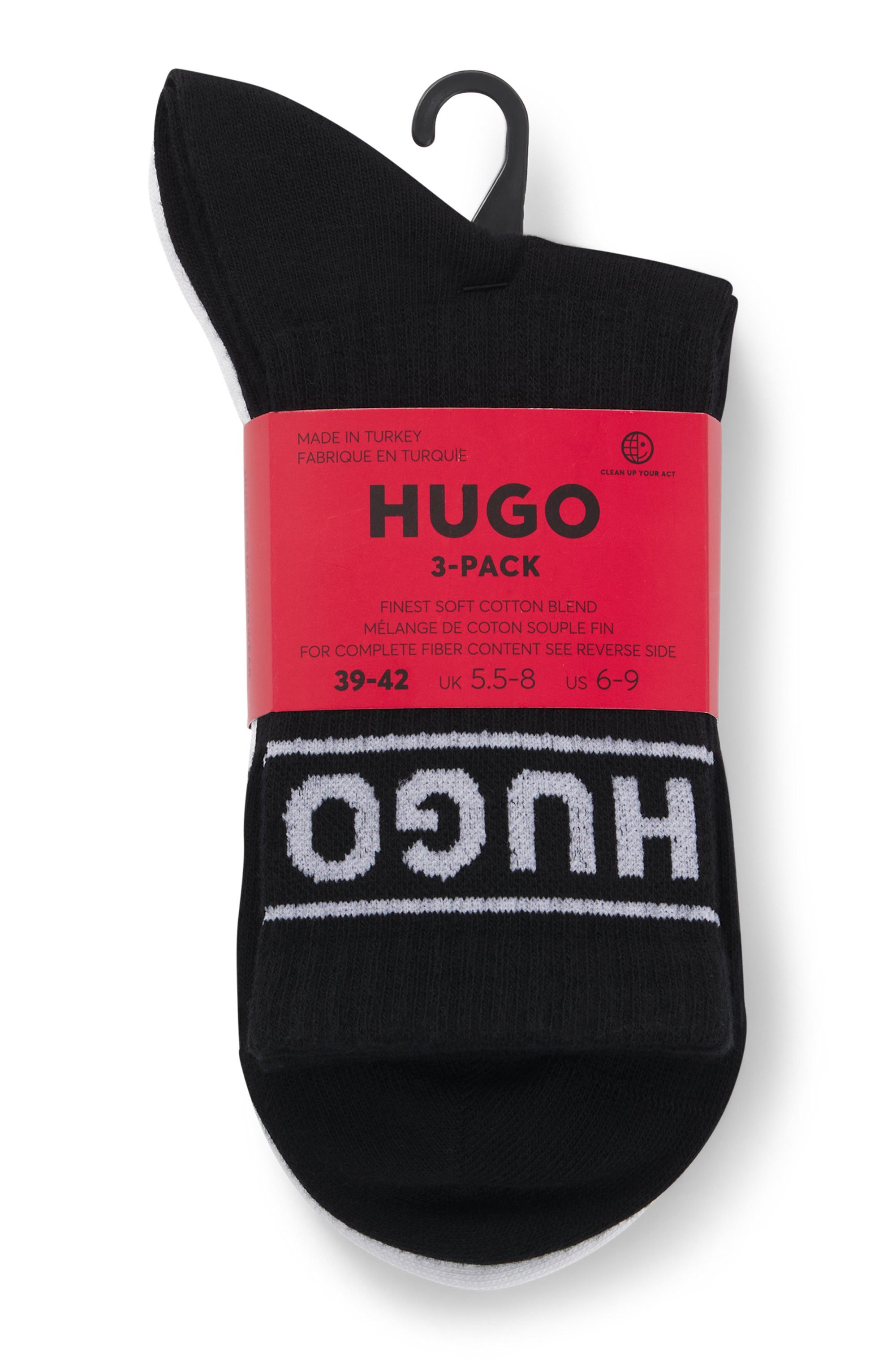 HUGO underwear Vrijetijdssokken 3P QSRIB SPORTY CC W met contrasterend logo-detail (3 paar, Set van 3)