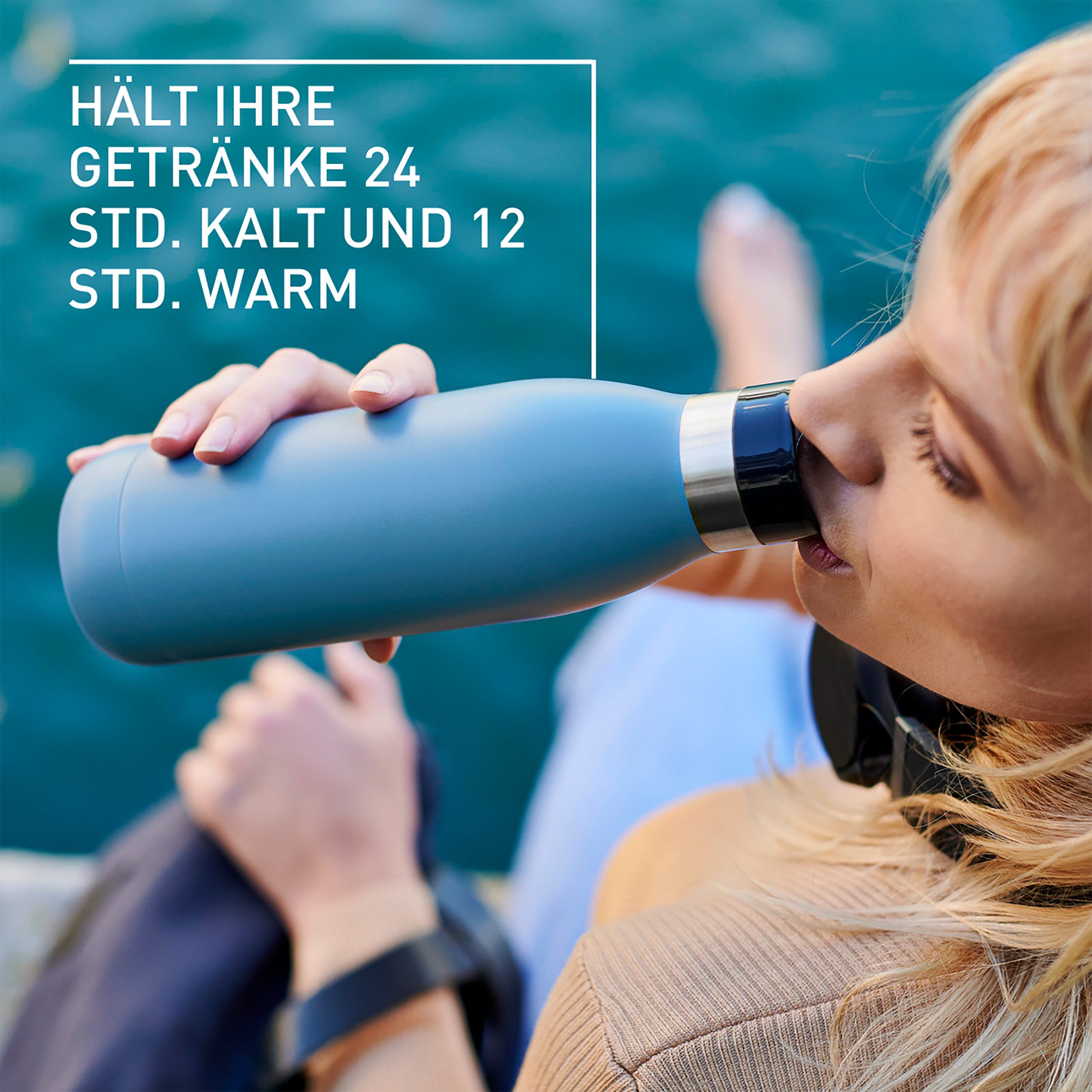 Emsa Thermosfles Drinkfles Bludrop Roestvrij staal, Quick-Press deksel, 360° drinkplezier, 12 uur warm/24 uur koel (1-delig)