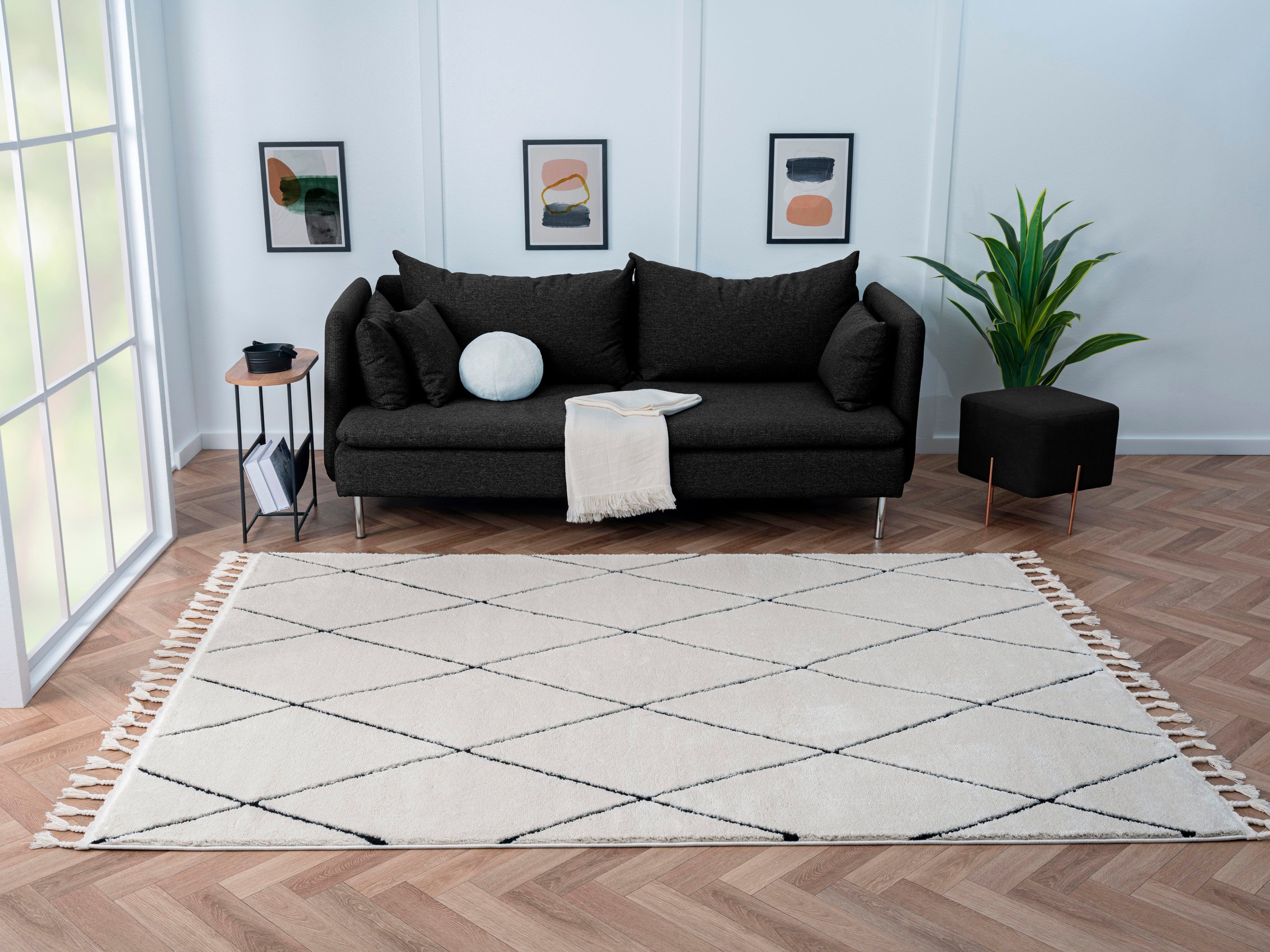 Myflair Möbel & Accessoires Hoogpolig vloerkleed Moroccan Diamond modern, marokkaans ontwerp, ruitenpatroon, zacht door hoogpolig
