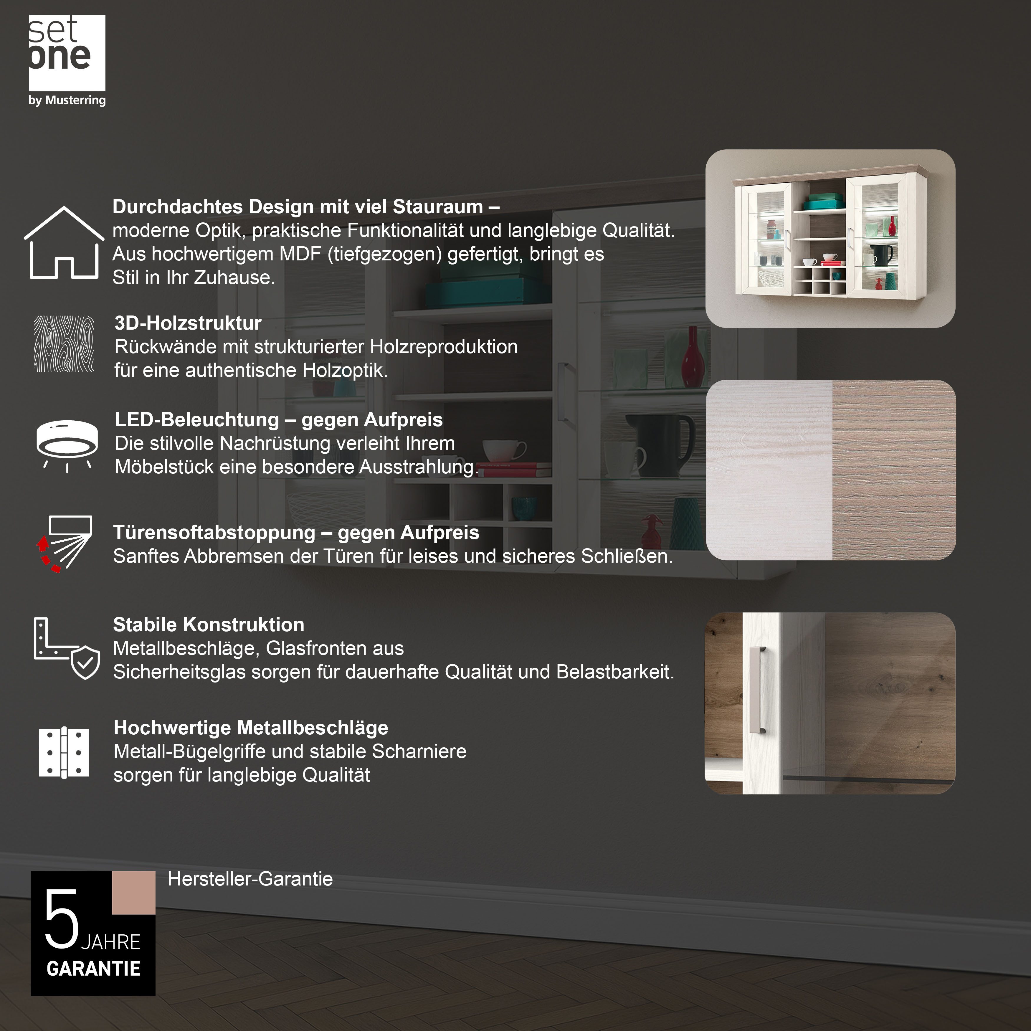 set one by Musterring Opzetkast York Type 24, glazen deuren en flessenrek, verlichting optioneel, B 184 cm