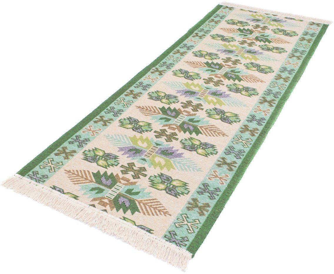 morgenland Wollen kleed Kelim vloerkleed Gizeh wollen vloerkleden maat 80 cm x 300 cm x 5 mm groen