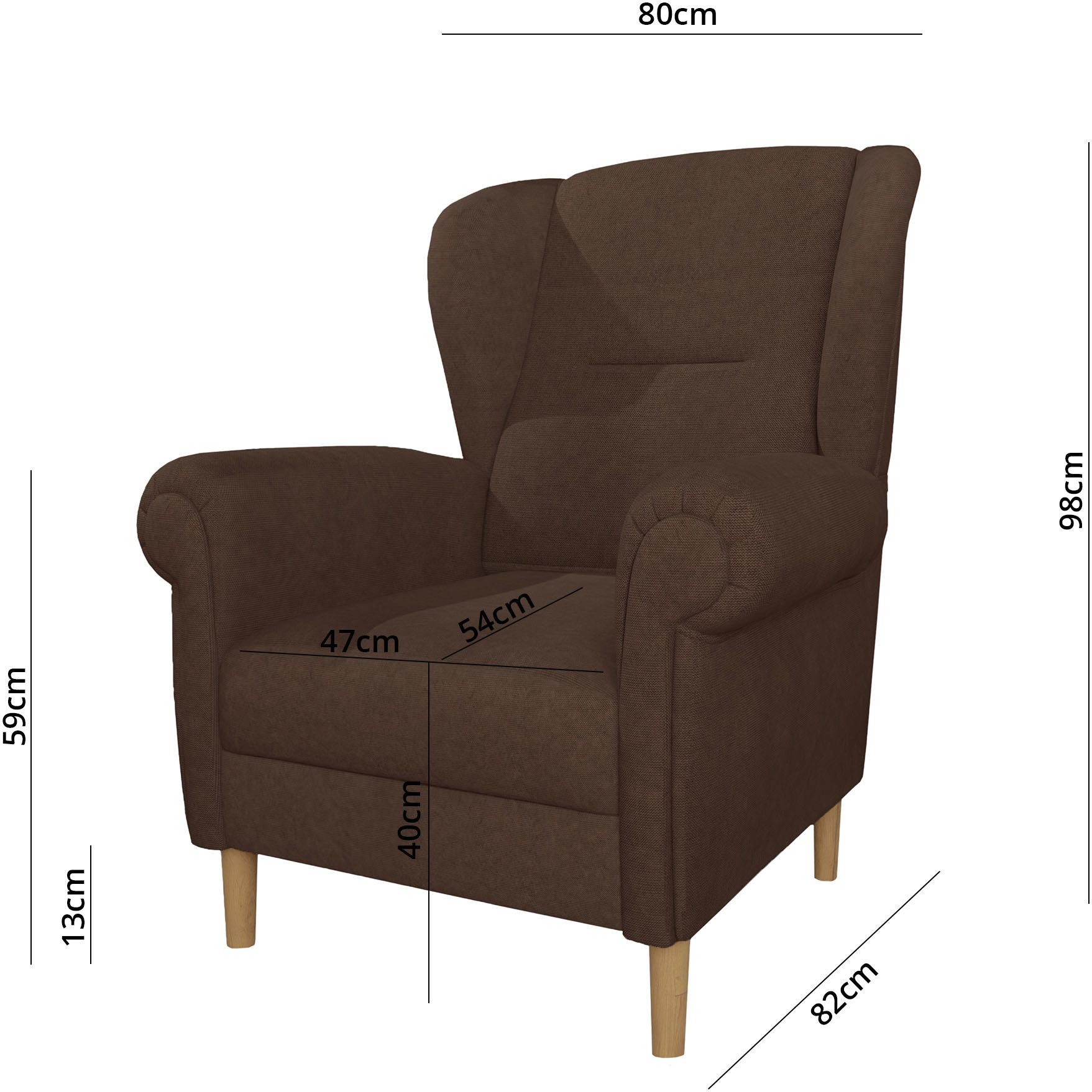 Home affaire Oorfauteuil OSTIANO BxDxH: 80x82x98 cm, fauteuil Uniek stuk, dikke gebogen armleuningen, effen en geruit