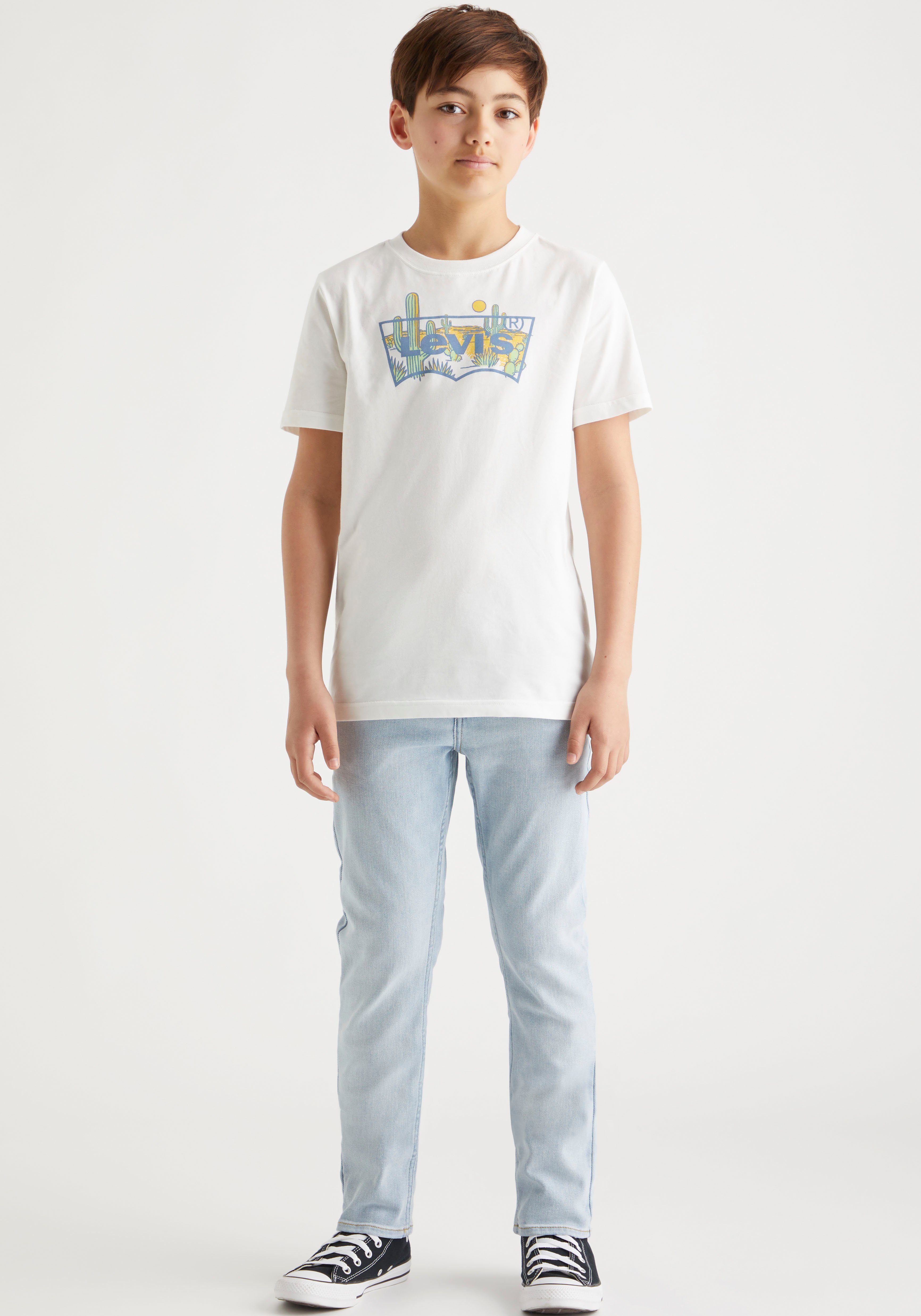 Levis Levi's Kids T-shirt met logo wit groen Jongens Biologisch katoen Ronde hals 176