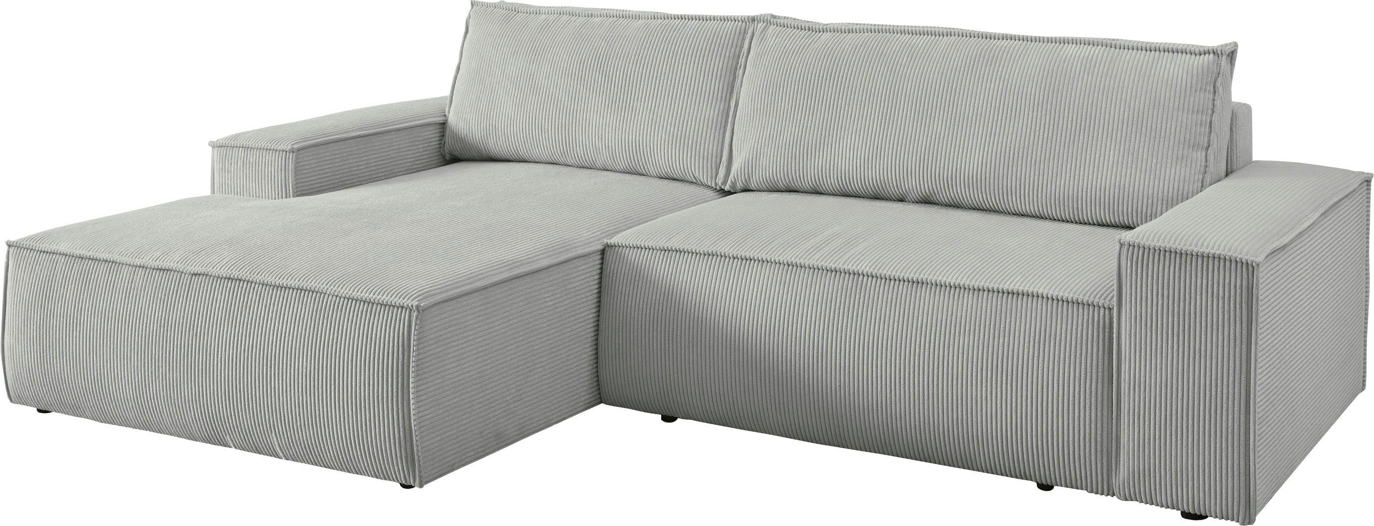 Home affaire Hoekbank SHERWOOD bedbank 267 cm, L-model, Slaapfunctie met bedlade (210x136 cm), cord, vintage, fluweel