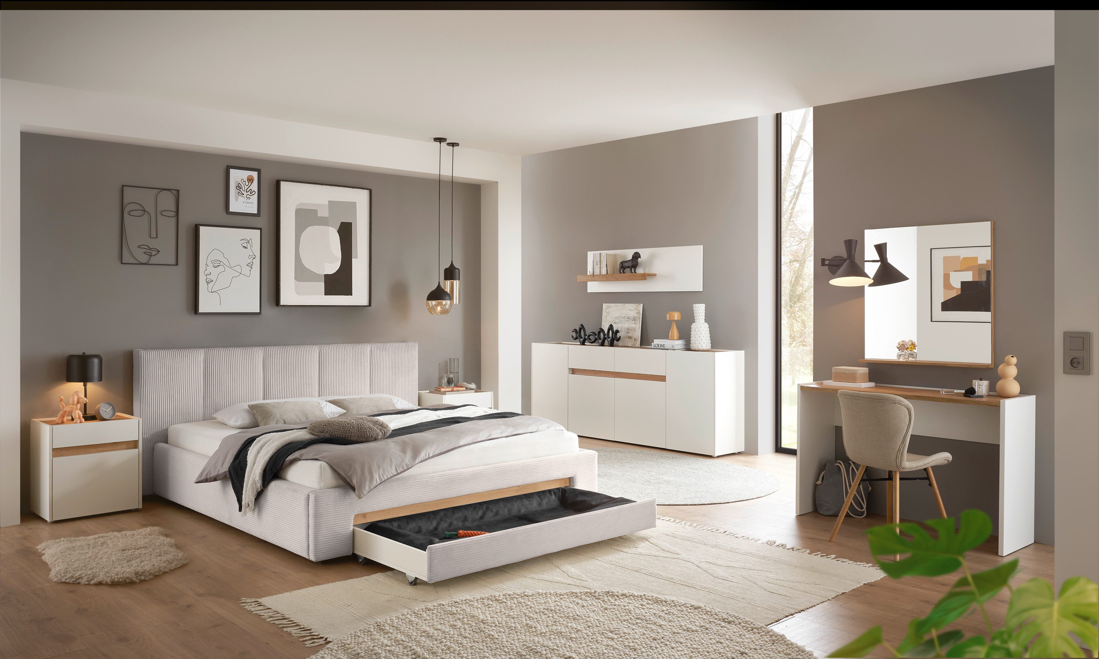 INOSIGN Gestoffeerd bed CiTY/GiRON, bedframe met bedlade, gestoffeerd opbergbed met hondenbed of opberglade, bekleding van corduroy of linnenlook