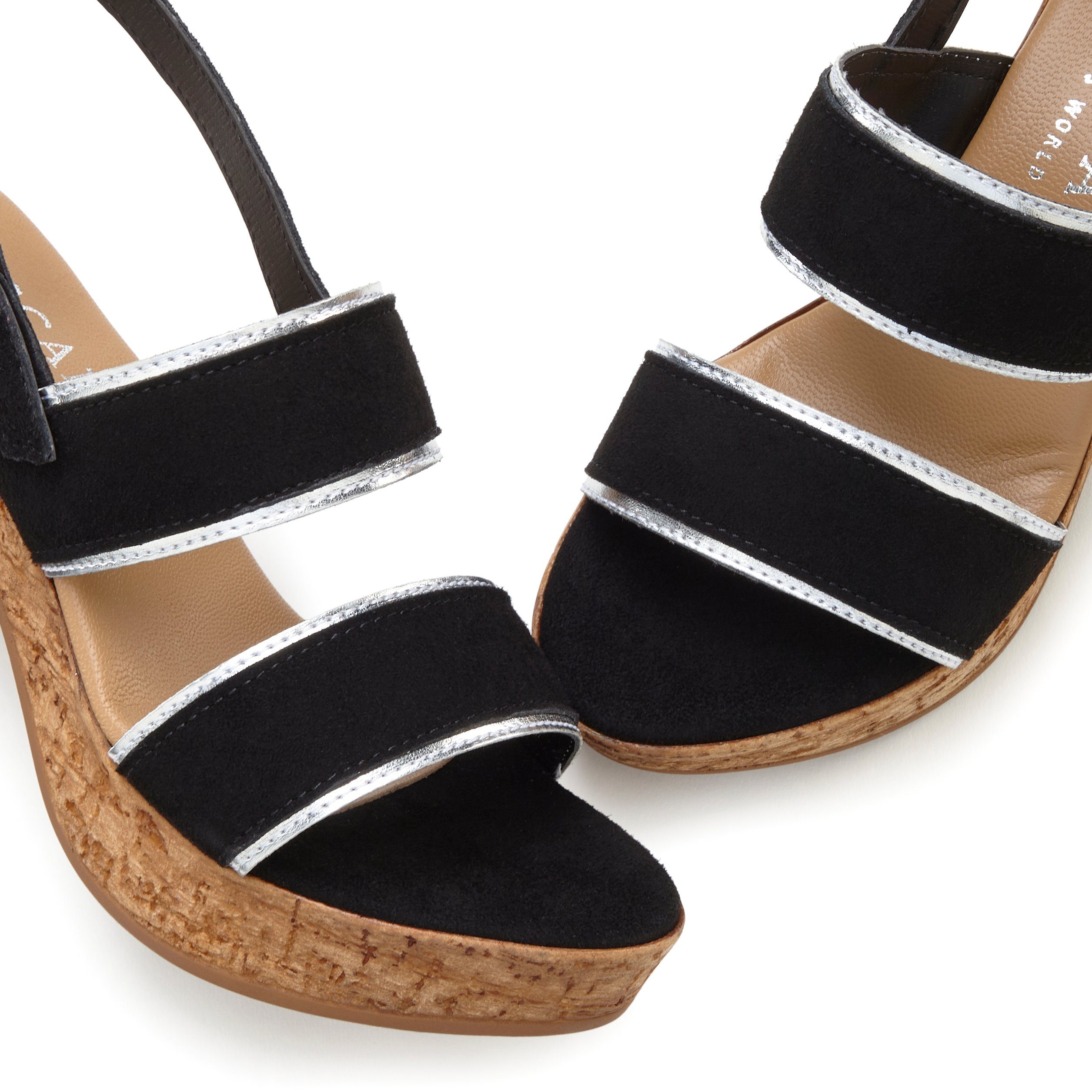 Lascana Sandaaltjes Bandjesandalen, sandalen, zomerschoenen van leer met kurken voetbed en plateau en blokhak