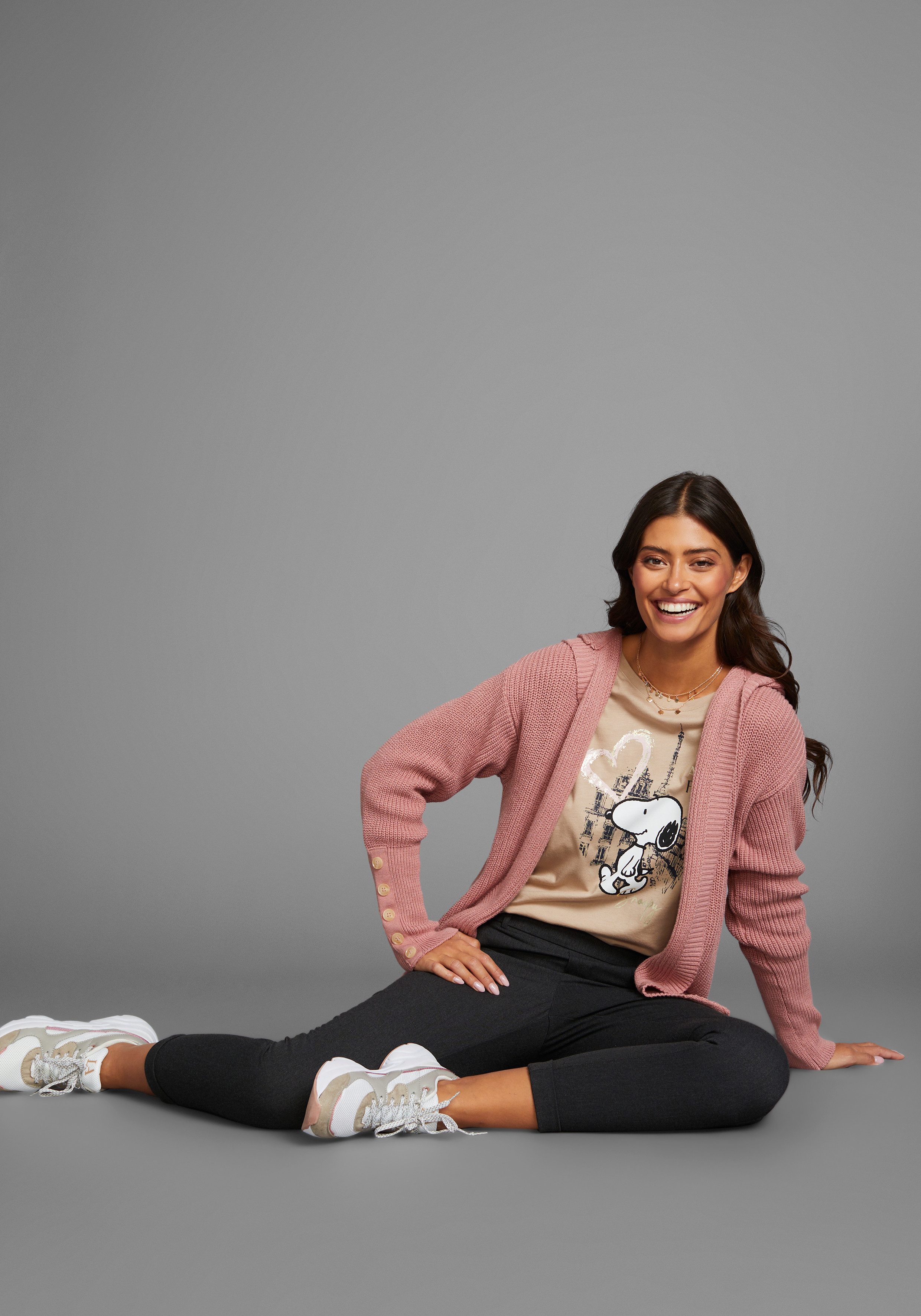 Laura Scott Shirt met 3 4 mouwen met snoopy-print