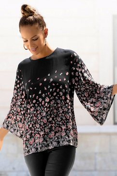 lascana gedessineerde blouse met bloemenprint zwart