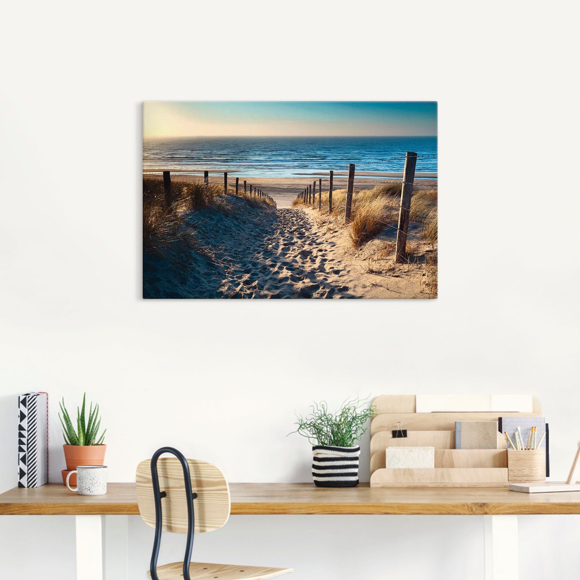 Artland Artprint Weg naar het Noordzeestrand zonsondergang als artprint van aluminium, artprint voor buiten, artprint op linnen, poster, muursticker