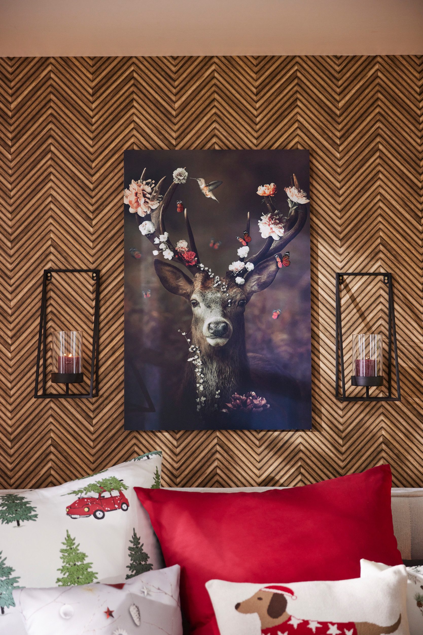 Reinders! Artprint Edelhert romantisch - kolibrie - vlinder - bloemenkrans